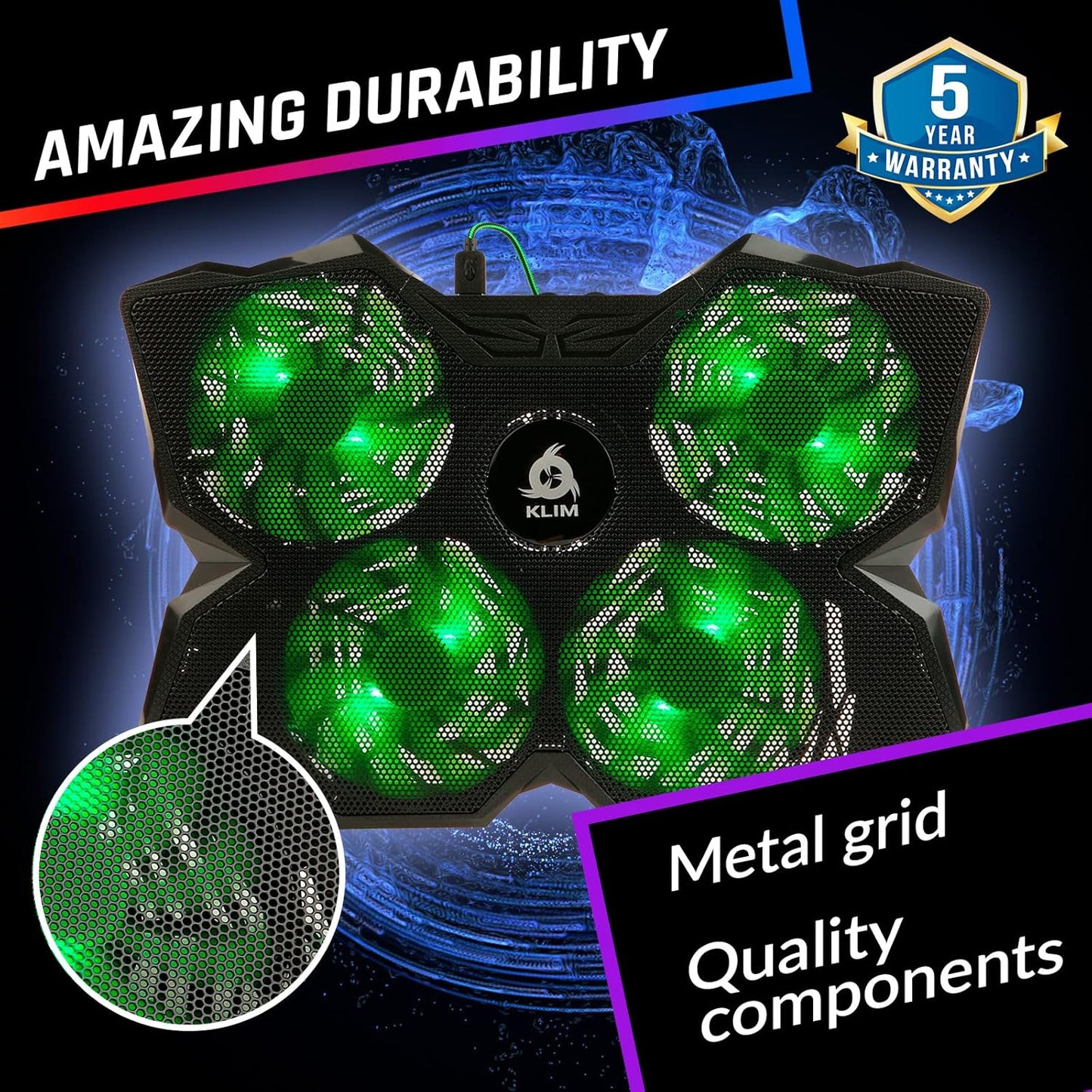 KLIM Wind Laptop Cooling Pad - Support 11 to 17 Inch Laptops, PS4-4 Fans - Light, Quiet, Powerful Cooling - Gamer USB Slim Portable Laptop Stand - New 2021 Version - Green