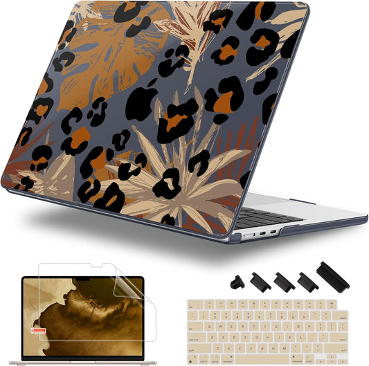 Case for MacBook Air 15 Inch 2025 2024 2023 Release M4 A3241 M3 A3114 M2 A2941, Hard Shell with Screen Protector & Keyboard Cover, Compatible with Touch ID - Palm Leaf