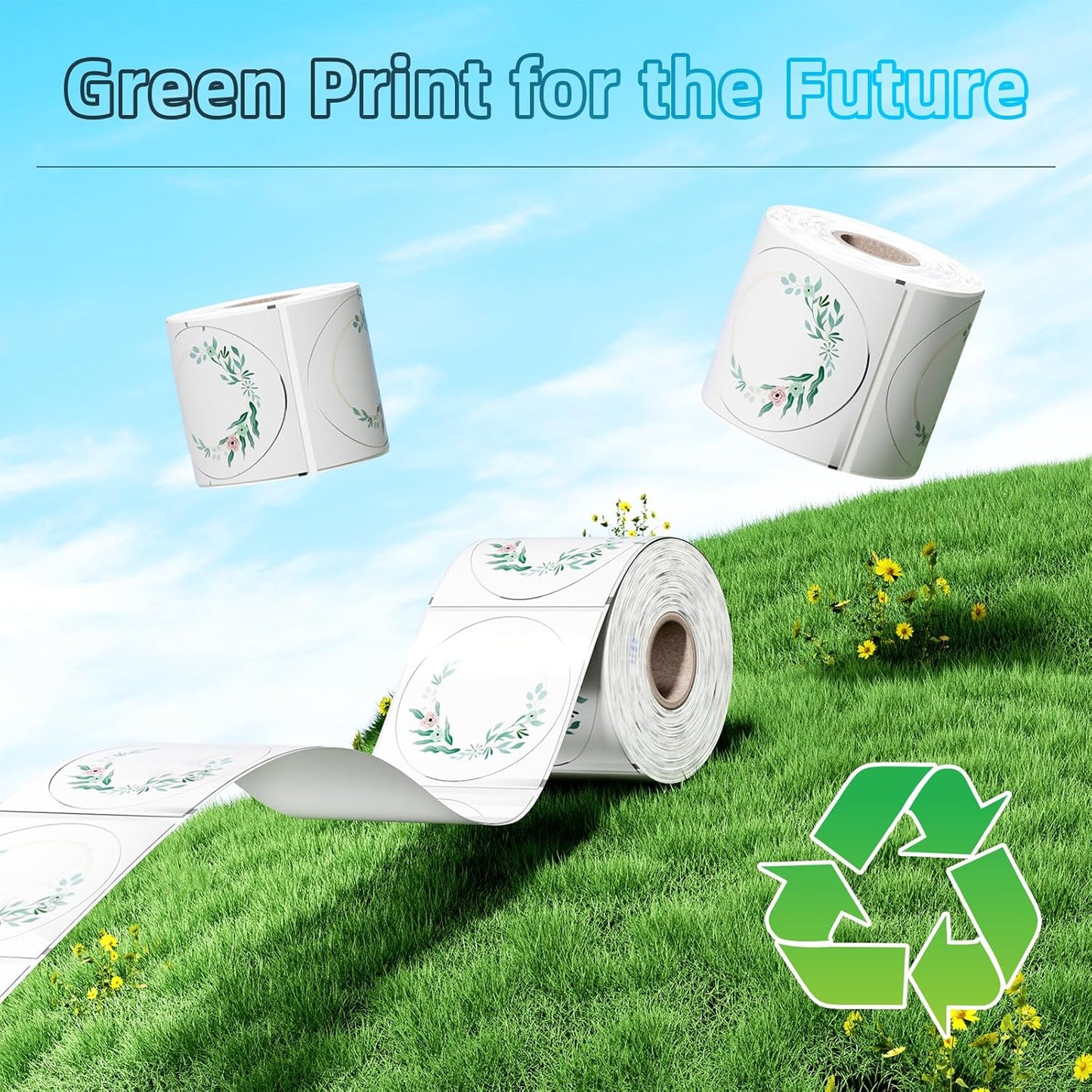 2'' Round Thermal Labels, 500pcs Circle Thermal Printer Label, Multi-Purpose for DIY Logo Design, Name/Price Tag, Address, QR Code, 750 Labels/Roll