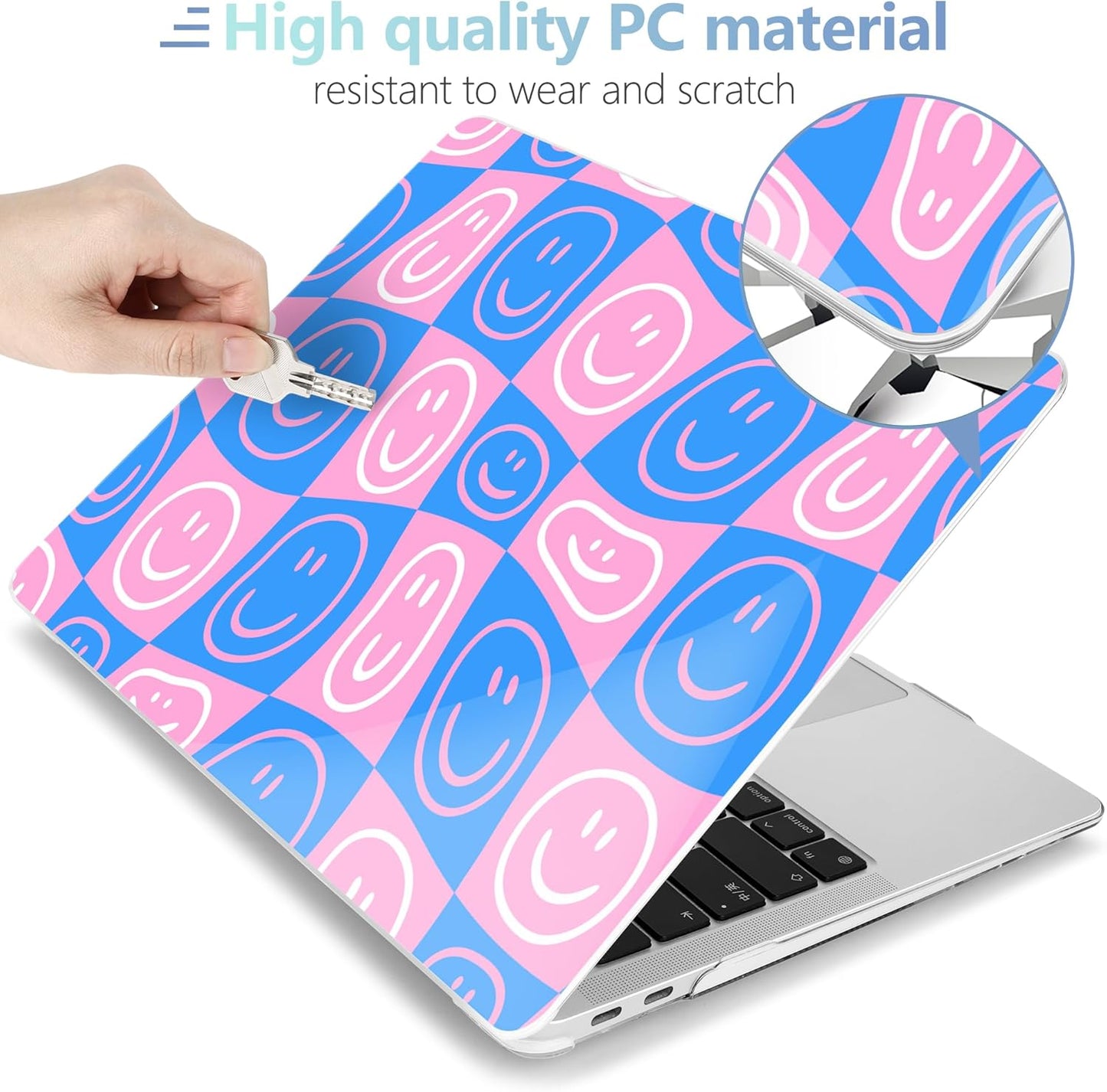 MEEgoodo for MacBook Air 13 inch Case 2021 2020 2019 2018 Released A2337 M1 A2179 A1932 with Touch ID, Plastic Shell & Keyboard Cover Compatible with MacBook Air Case 13.3, Smiling Faces & Checkered