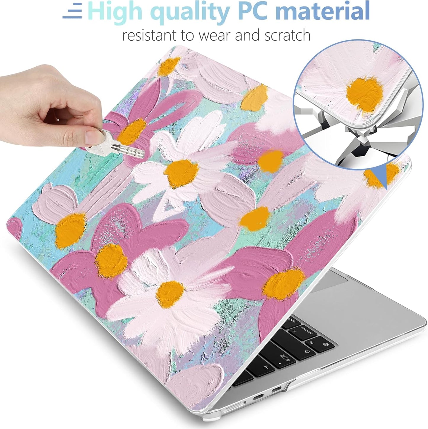 MEEgoodo for M4/M3/M2 MacBook Air 15.3 inch Case 2025 2024 2023, Case Fit Model (A3241/A3114/A2941) for MacBook Air 15 inch, Laptop Hard Shell with Keyboard Cover, Art Plants Floral