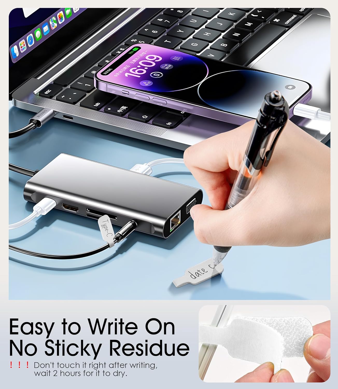 32Pcs Nearockle Cable Labels and Silicone Cable Ties Cable Management Set, Reusable 16 Cable Ties+16 Cord Labels for Electronics, Travel Home Office Desk Wire Organization (Black)