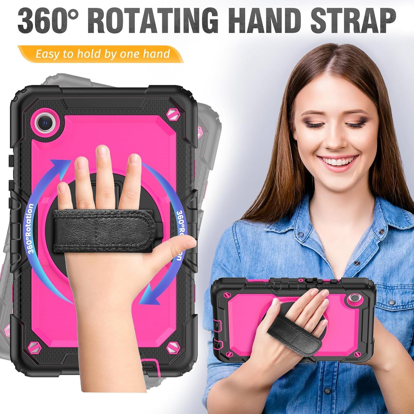 HXCASEAC Case for Samsung Galaxy Tab A9 8.7 Inch, Protective with Screen Protector/Hand Strap/Pen Holder, Sturdy Shockproof for Samsung A9 Tablet Case SM-X110 SM-X115 SM-X117 - Rose