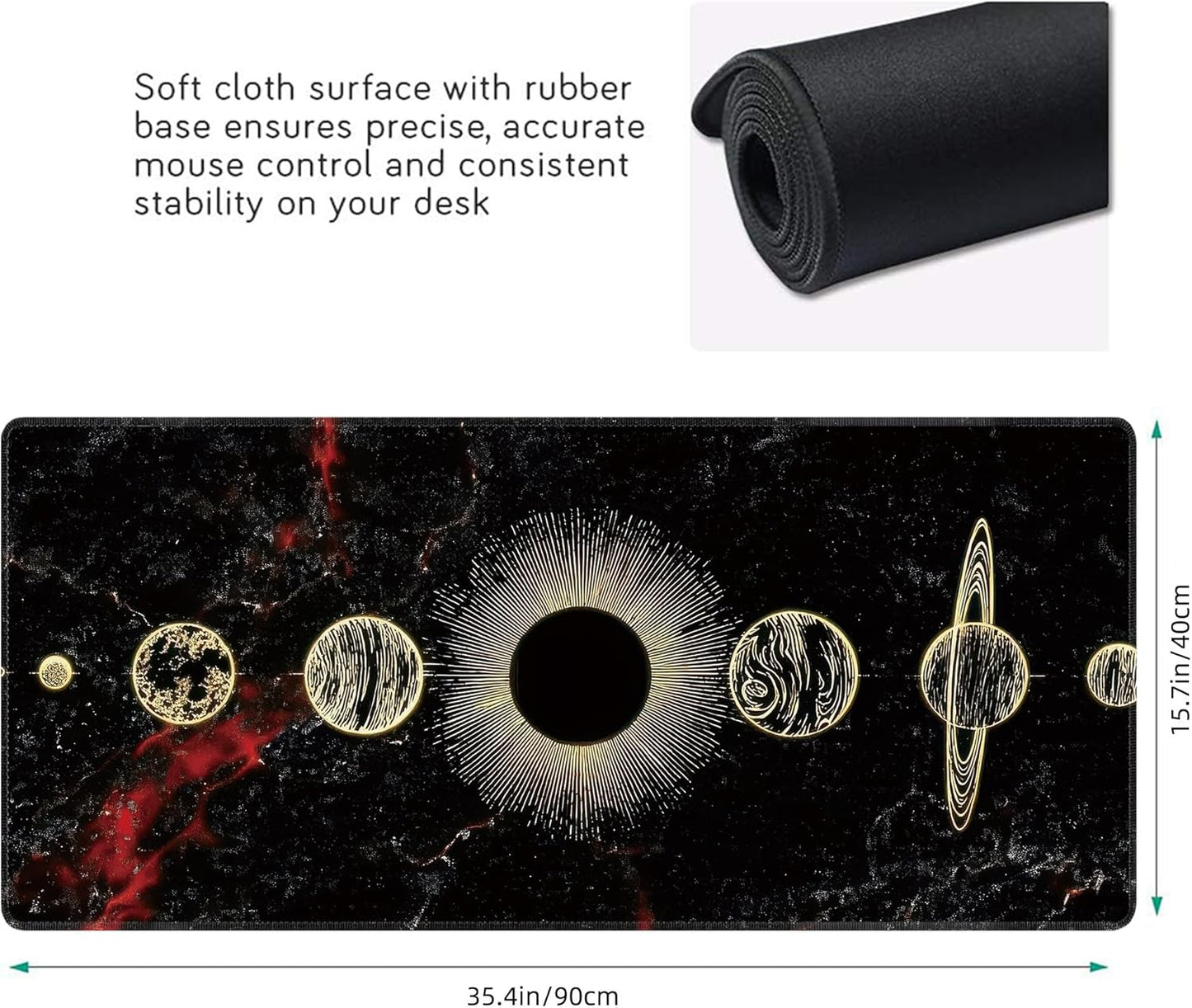 Galaxy Planet Large Mouse Pad,Gaming Keyboard Desk Pad,Extended Mouse Mat Non-Slip Rubber Base with Stitched Edges for Office Game Home XXL 35.4"x15.7"