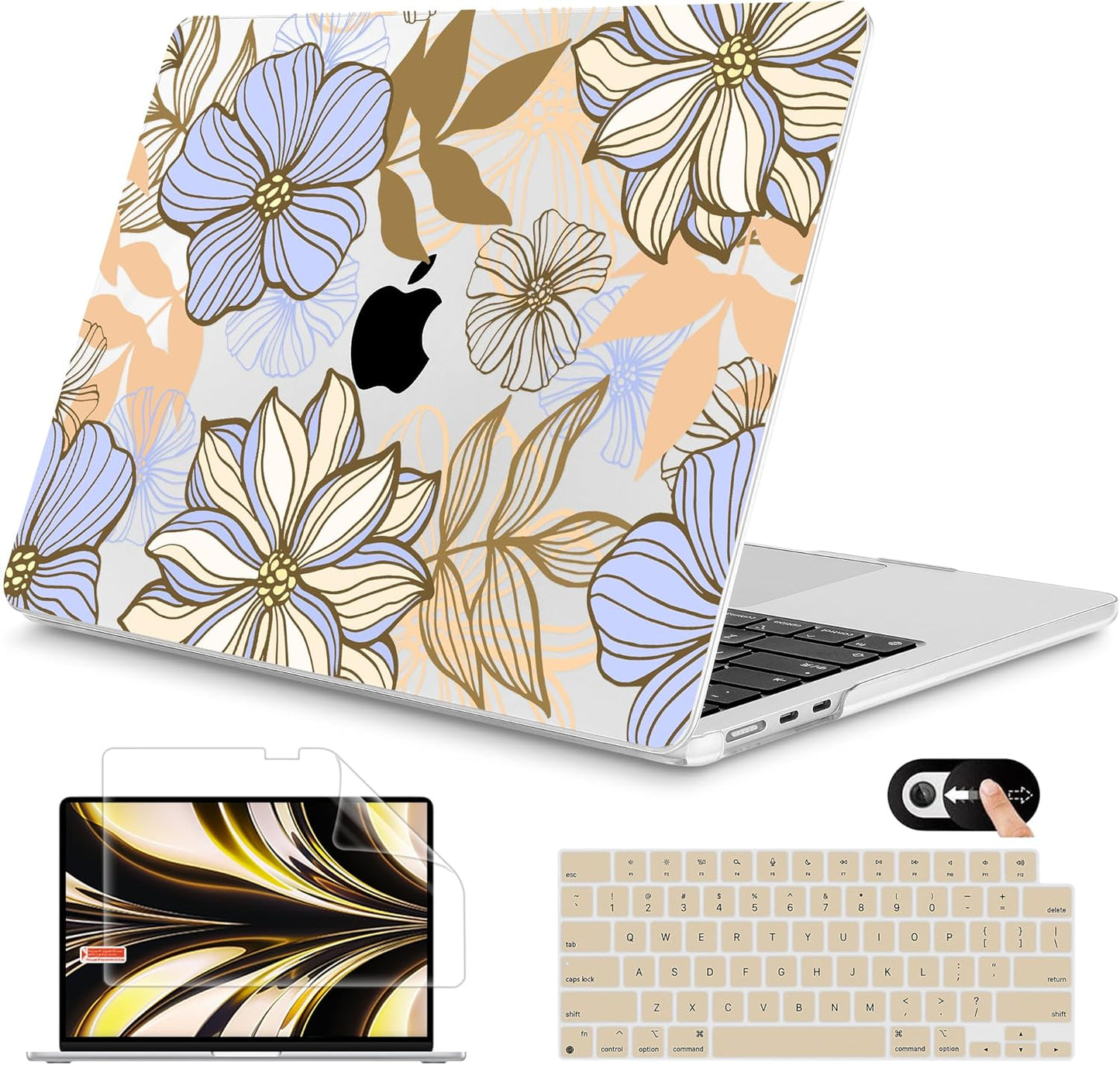 Mektron for 2025 M4 MacBook Air 13.6 Inch A3240 Case Fits 2023 A2681 M2 2024 A3113 M3 Chip with Liquid Retina Display Touch ID, Printed Plastic Hard Shell Cover for MacBook Air 13.6", Abstract Floral