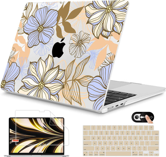 Mektron for 2025 M4 MacBook Air 13.6 Inch A3240 Case Fits 2023 A2681 M2 2024 A3113 M3 Chip with Liquid Retina Display Touch ID, Printed Plastic Hard Shell Cover for MacBook Air 13.6", Abstract Floral