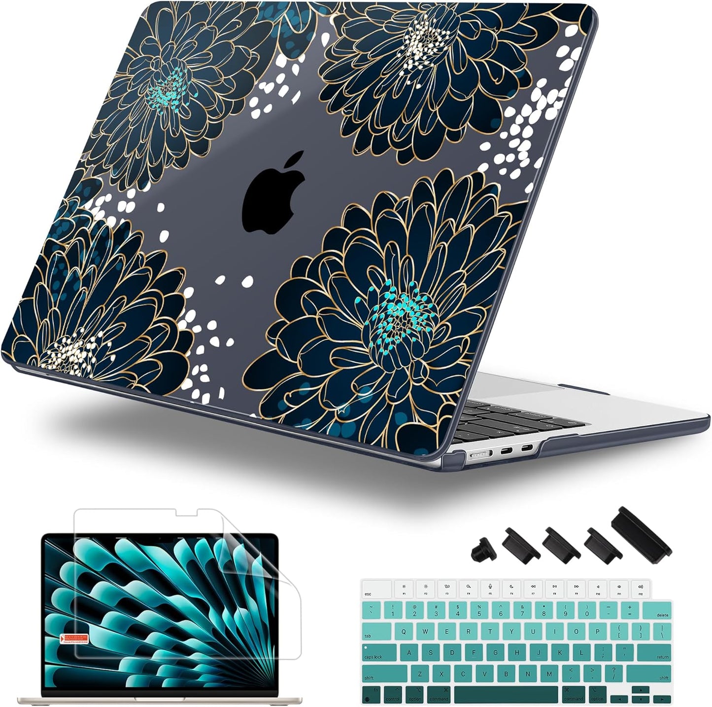 Case for MacBook Air 15 Inch 2025 2024 2023 Release M4 A3241 M3 A3114 M2 A2941, Hard Shell with Screen Protector & Keyboard Cover, Compatible with Touch ID, Luxury Floral
