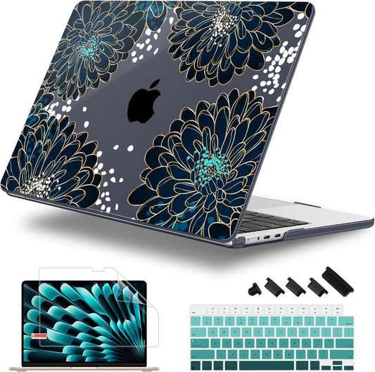 Case for MacBook Air 15 Inch 2025 2024 2023 Release M4 A3241 M3 A3114 M2 A2941, Hard Shell with Screen Protector & Keyboard Cover, Compatible with Touch ID, Luxury Floral