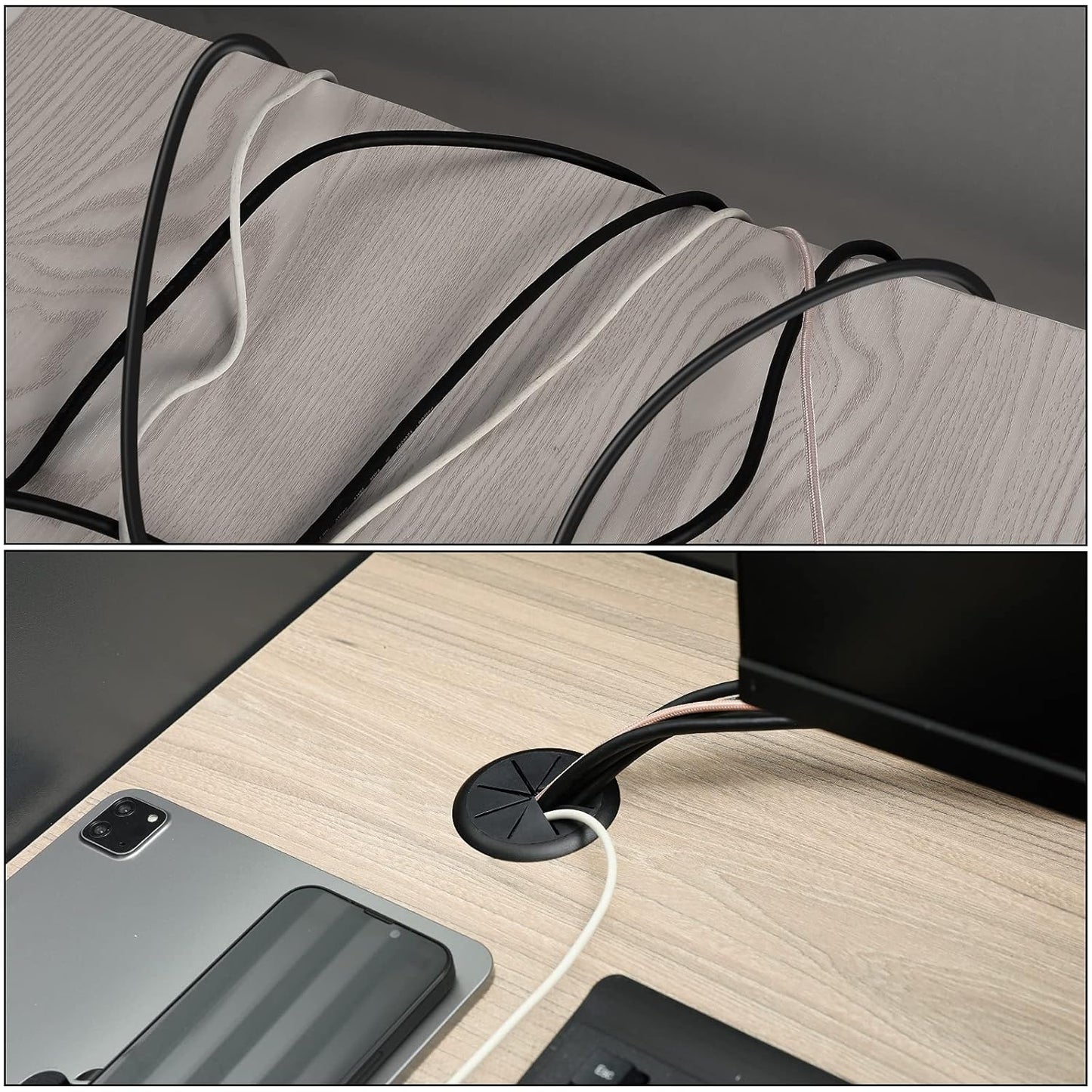 HYCC 2 Inch Desk Grommet Black, Desk Hole Cover for Cables, Flexible Cable Grommet - 5 Pack