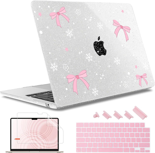 May Chen for MacBook Air 13.6 inch Case A3240 M4 A3113 M3 A2681 M2 with Retina Dispaly, 2025 2024 2023 2022 Release, Plastic Hard Shell Case with Screen Protector & Keyboard Cover, Snowflake Bow