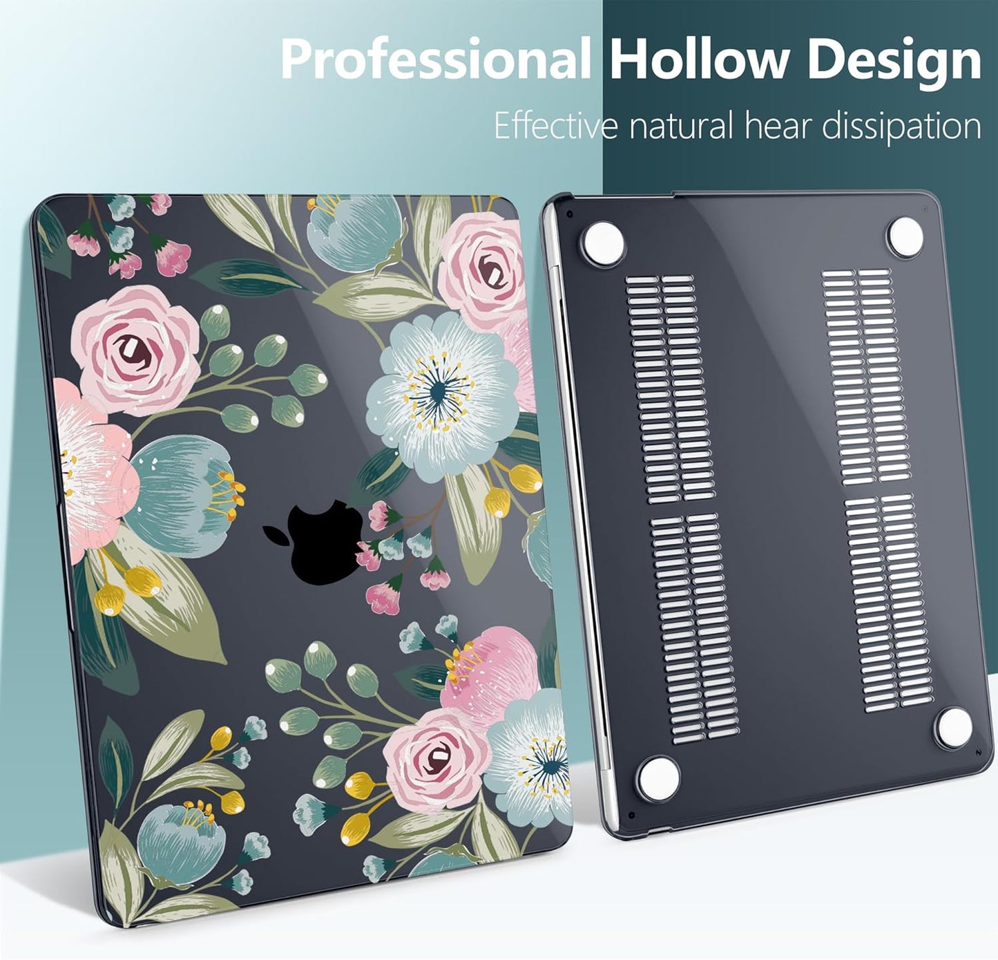 TWOLSKOO for M4 MacBook Air 13.6 inch Case 2025-2022 Release M4 A3240 M3 A3113 M2 A2681, Plastic Hard Shell & Screen Protector & Keyboard Cover & Trackpad Film, Seamless Floral