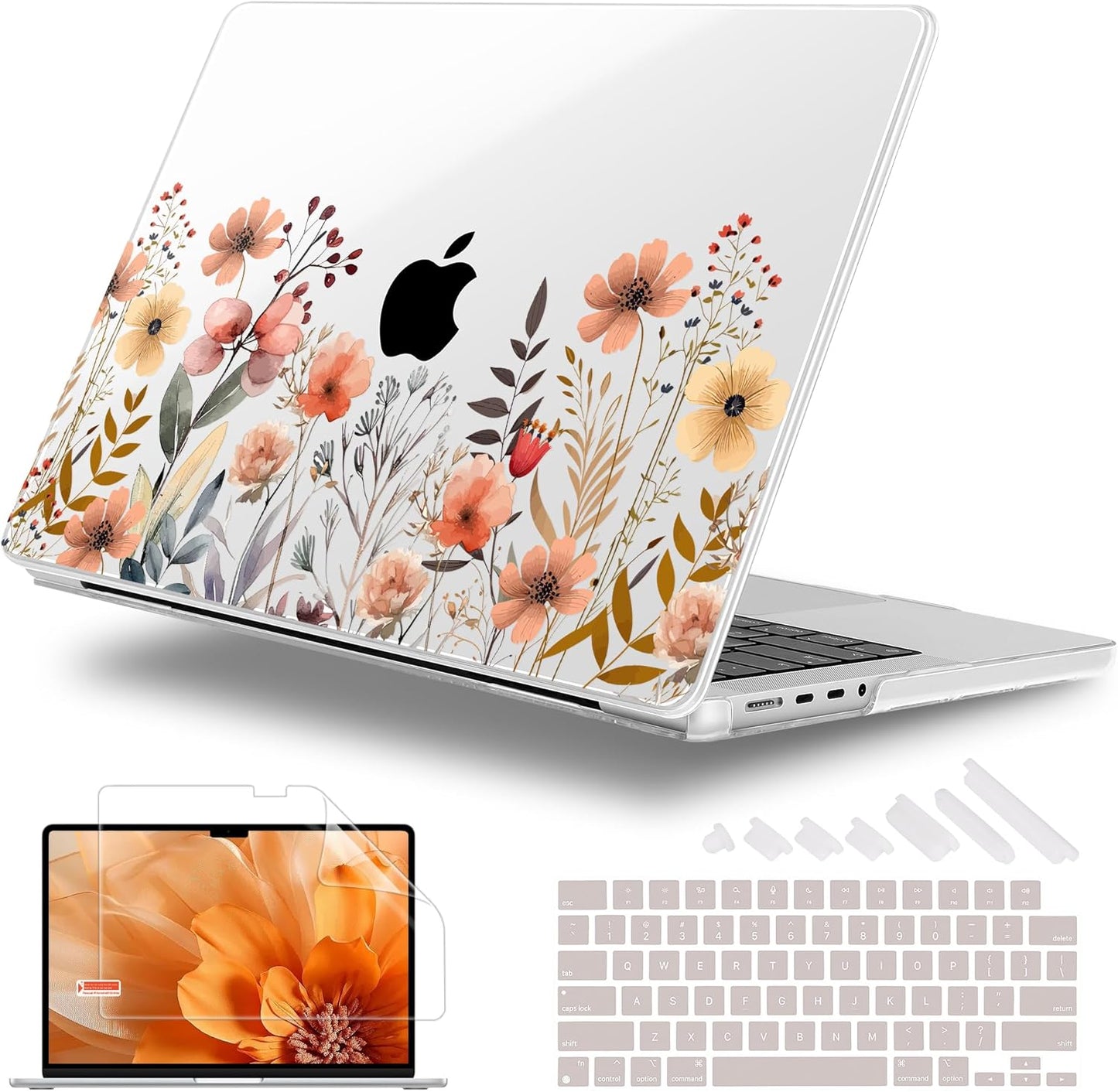 for MacBook Pro 16 inch Case 2021 2022 2023 2024 Release A3186 A3403 M4 A2991 M3 A2780 M2 A2485 M1 Pro/Max, Hard Shell Case with Screen Protector & Keyboard Cover, Watercolor Flowers