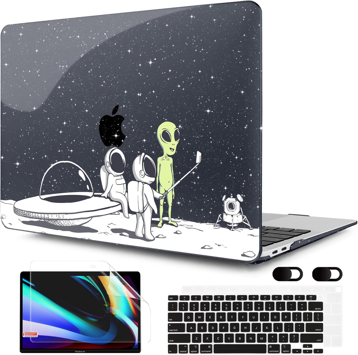 MEEgoodo for MacBook Air 13 inch Case 2021 2020 2019 2018 Released A2337 M1 A2179 A1932 with Touch ID, Plastic Hard Shell & Keyboard Cover Compatible with MacBook Air Case 13.3, Astronauts & Alien