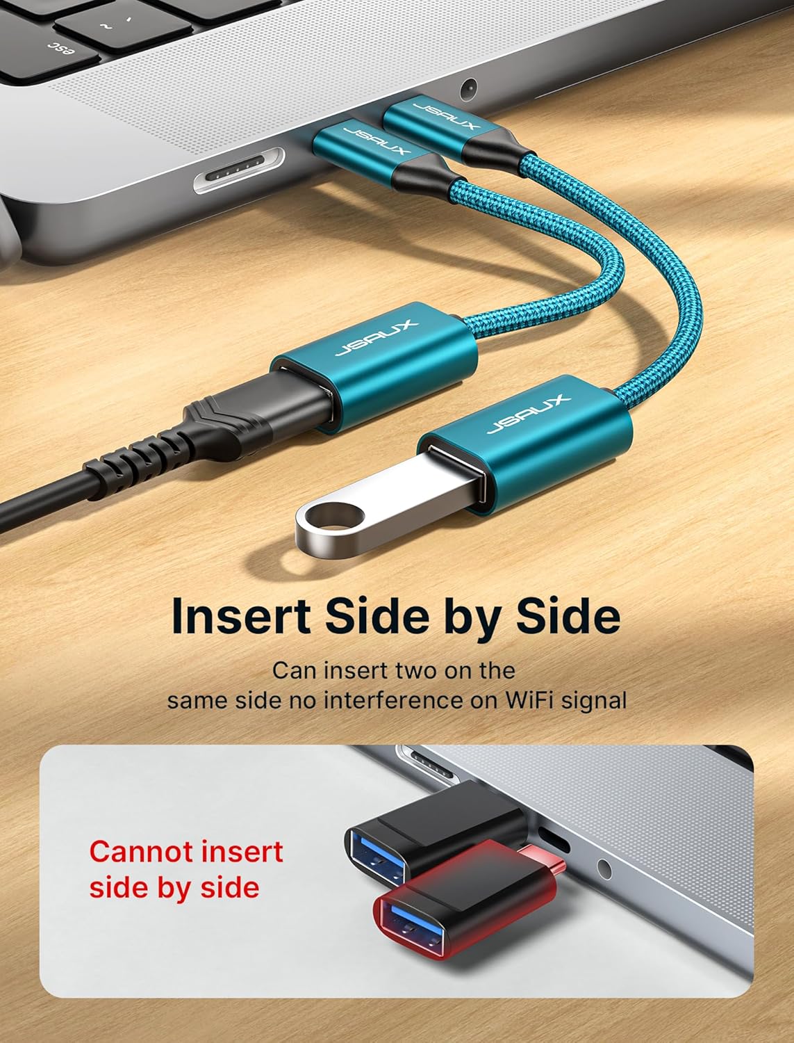 JSAUX USB C to USB 3.0 Adapter [2 Pack], Type C Male to USB Female OTG Cable Compatible with MacBook Pro/Air, iPhone 16 Pro Max/16 Plus/16e/15, Samsung Galaxy S25/S24/S23-Green