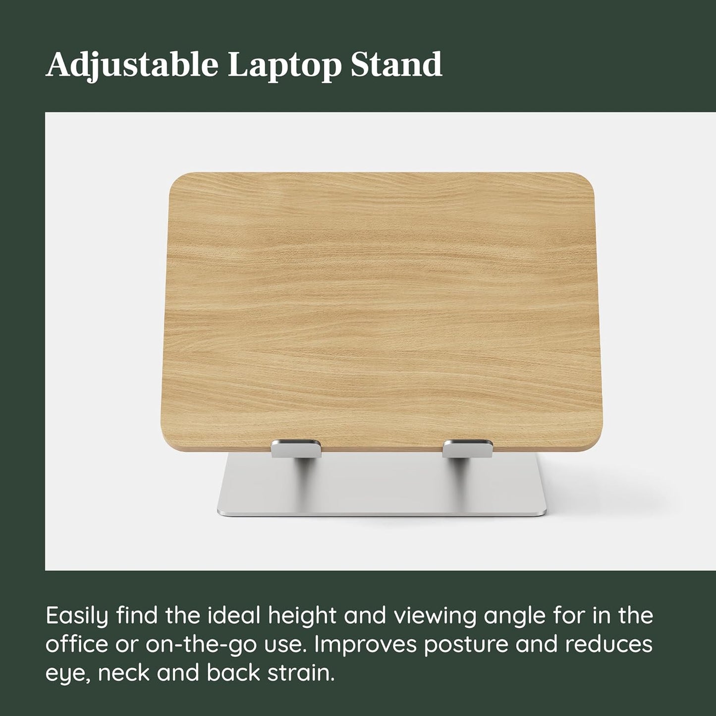 Branch Adjustable Laptop Stand - Elevate Ergonomics & Reduce Strain, Laptop Riser Customizable Height & Angle, Portable & Robust Design for Home or Office, Secure Silicon Grips - Woodgrain