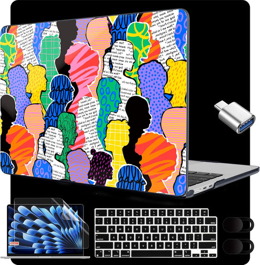 MEEgoodo for M4/M3/M2 MacBook Air 15.3 inch Case 2025 2024 2023, Case Fit Model (A3241/A3114/A2941) for MacBook Air 15 inch, Laptop Hard Shell with Keyboard Cover, Diverse People Abstract Art