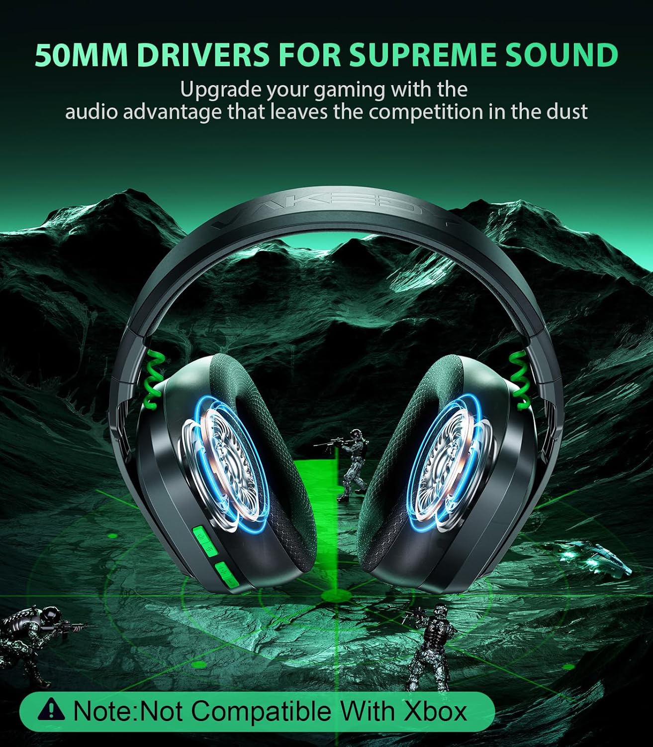 HW11 Wireless Gaming Headset for PS5,PS4,PS4 Pro, Switch,Mac,Bluetooth 5.3 Gaming Headphones with Noise Canceling Mic,Gamer Headphones for PC,50Hr Battery (Black)