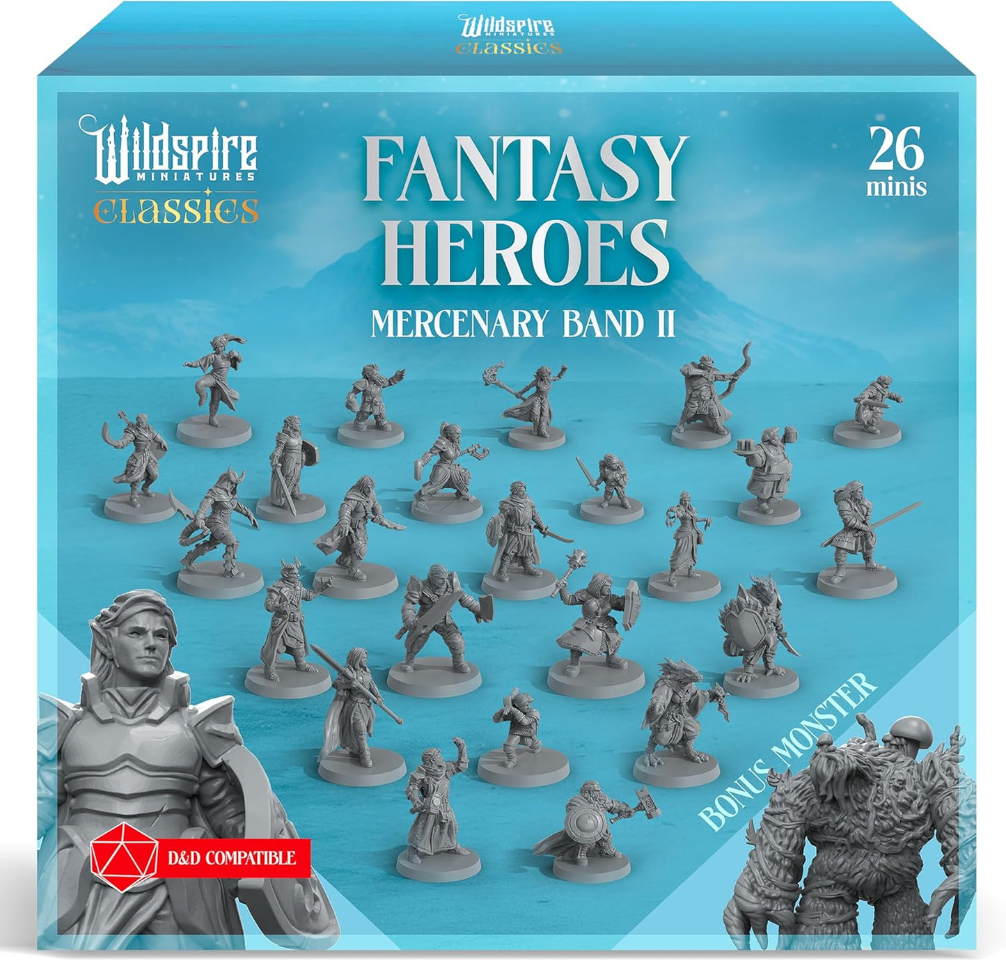 Classic Heroes - Mercenary Band II - 26 Paintable Characters for DND Miniatures Bulk I 28mm Dungeons Dragons D&D Miniatures I DND Minis D&D Figures Dungeons Dragons Figures Pathfinder Compatible