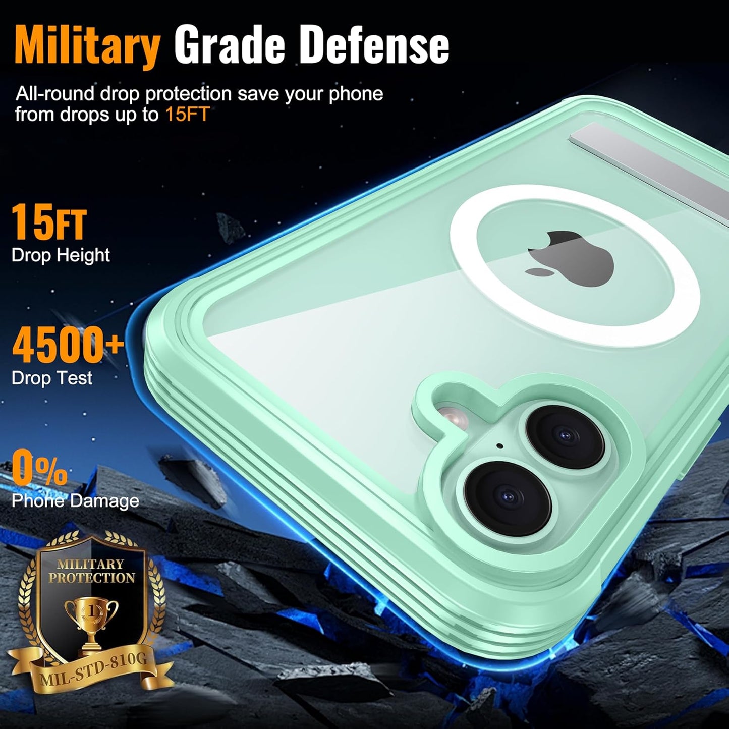 360° Protection Magnetic for iPhone 16 Case Built-in 9H Privacy Screen Protector & Metal Stand[Fit for Magsafe][Anti-Spy][Lens Protector] Heavy Duty Shockproof Phone Case for iPhone 16(Green)