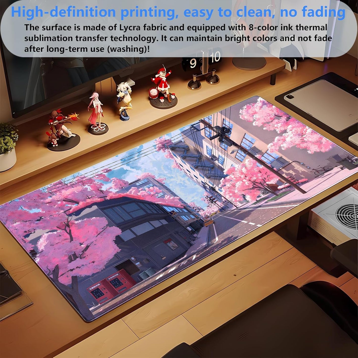 Japanese Cherry Blossom Mouse Pad, Pink Cute Desk Mat Extended XL Large Full Desk Gaming Mousepad 31.5''X15.7'' Computer Laptop Desk Pad Keyboard and Mouse Mat for Office Desktop Decoration