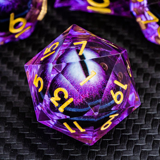ARUOHHA DND Resin Dice Dragon Eye Dice Liquid Core Purple Sharp Edged Dice Set with Gift Box, Dungeons Polyhedral D and D Dice Set Compatible with D&D Role Playing Game D20 D12 D10 D8 D6