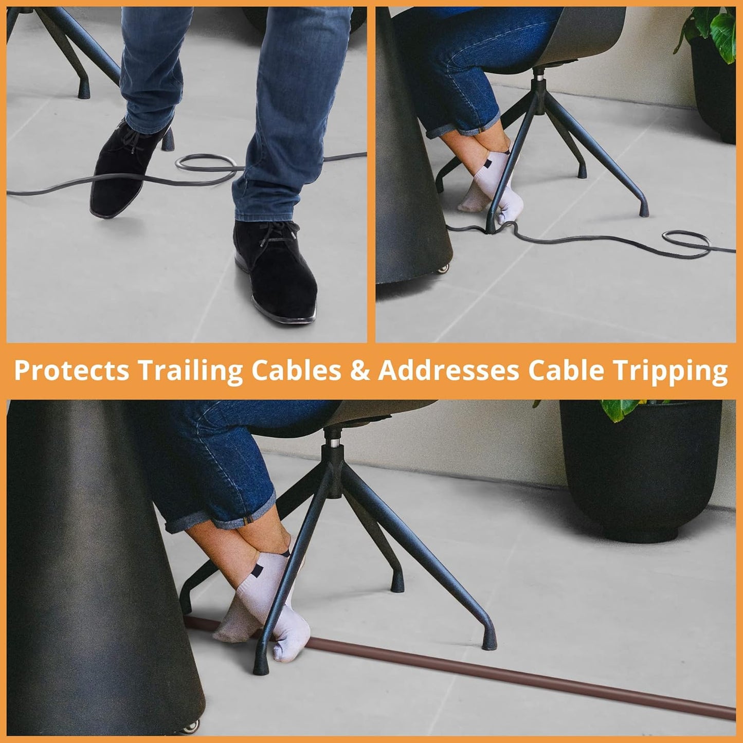 5ft Cord Cover Floor for Extension Cords, Self-Adhesive Floor Cable Cover to Protect Cables & Prevent Tripping, PVC Cord Hider Protector, Internal Wire Management Channel Diameter: 0.39",Brown
