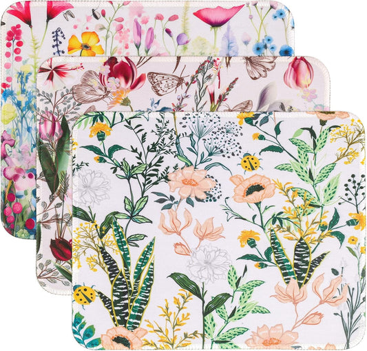 3 Pack Small Mouse pad Beautiful Flowers Plants Mouse Pads for Wireless Mouse Office Computer Mousepad for Desk Mat Laptop with Non-Slip Rubber Base(Flower)