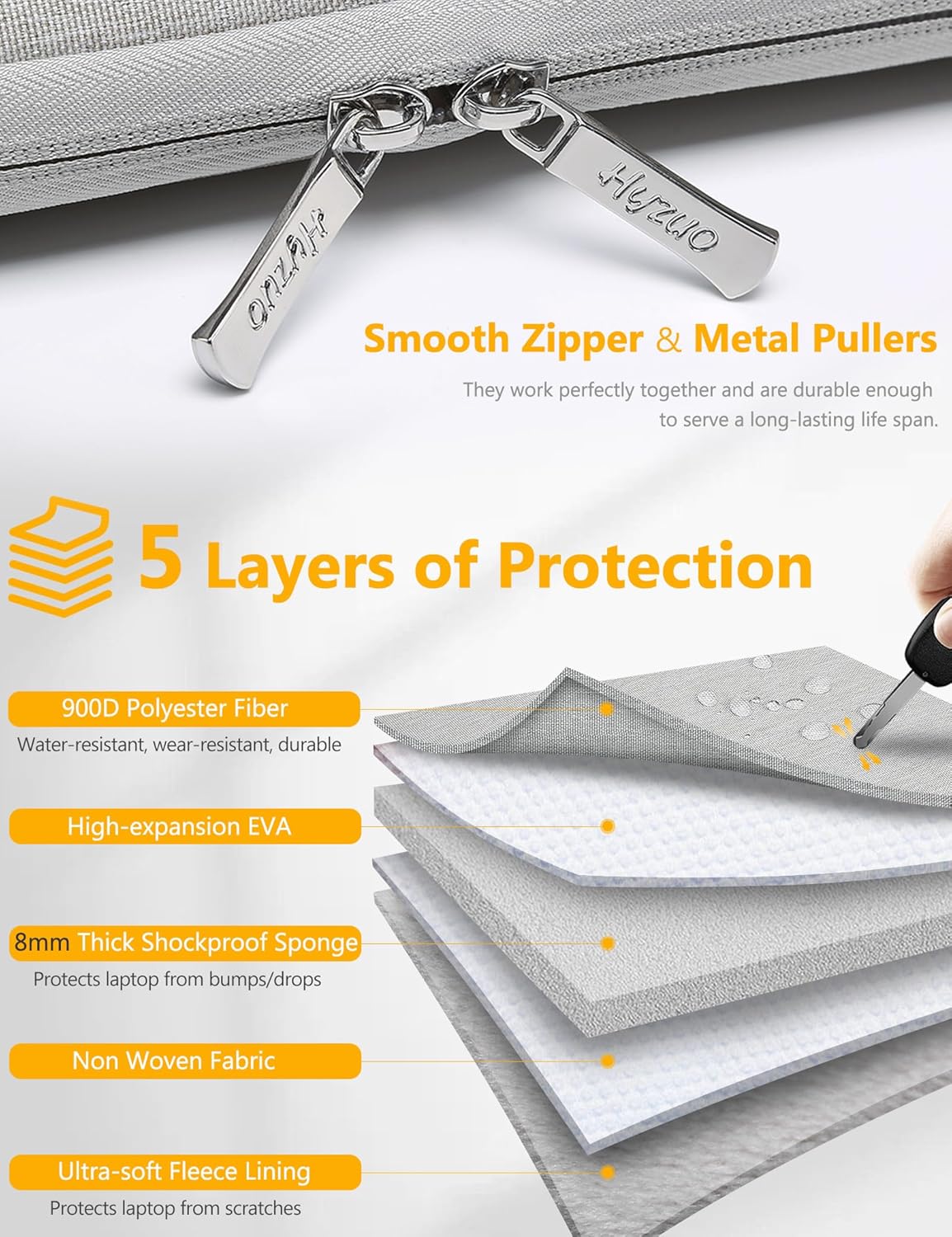 HYZUO 17-17.3 Inch Laptop Sleeve Bag Briefcase for 17" 17.3" HP/Dell/Lenovo/ASUS/LG/MSI Gaming Laptop/Razer Blade 17/18, Men Women NoteBook Protective Case Bag, Light Gray