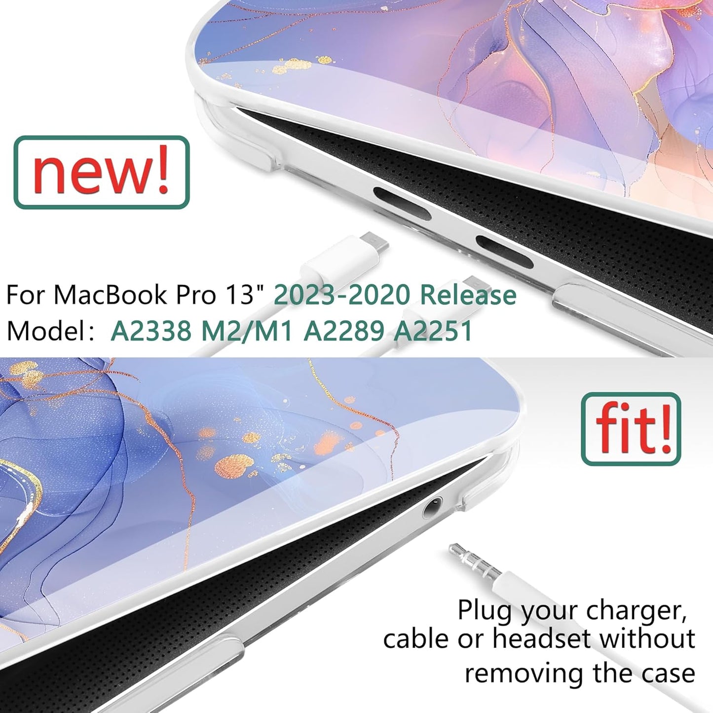 TWOLSKOO Compatible with MacBook Pro 13 inch Case 2023-2016 A2338 M2/M1 A2251 A2289 A2159 A1989 A1706, Plastic Hard Shell Cover & Keyboard Skin & Screen Protector, Blue Marble