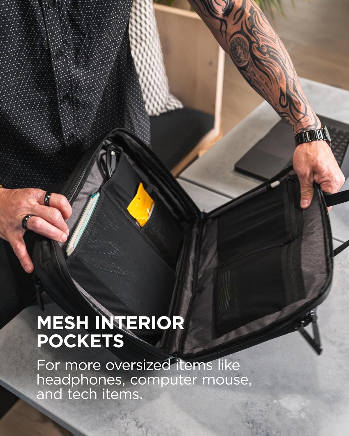 NOMATIC Laptop Bag: Slim Messenger Bag with RFID Pocket, Tech Organizer, Water-Resistant Zippers - 11-13.5L Expansion Design & Laptop Compartment for Work, Travel, or Daily Commute