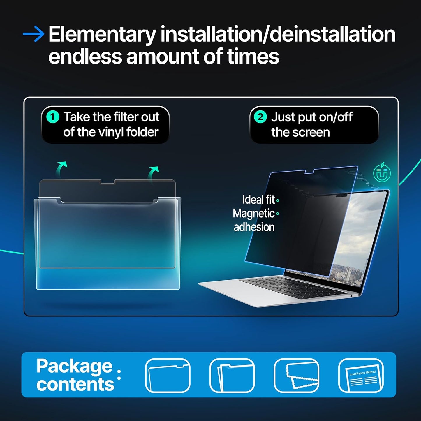 Magnetic Privacy Screen Compatible with MacBook Pro 14" 2021, 2022, 2023, 2024, M1, M2, M3, M4 Anti-Blue Light Laptop Screen Protector Filter Blue Light Blocking Filter