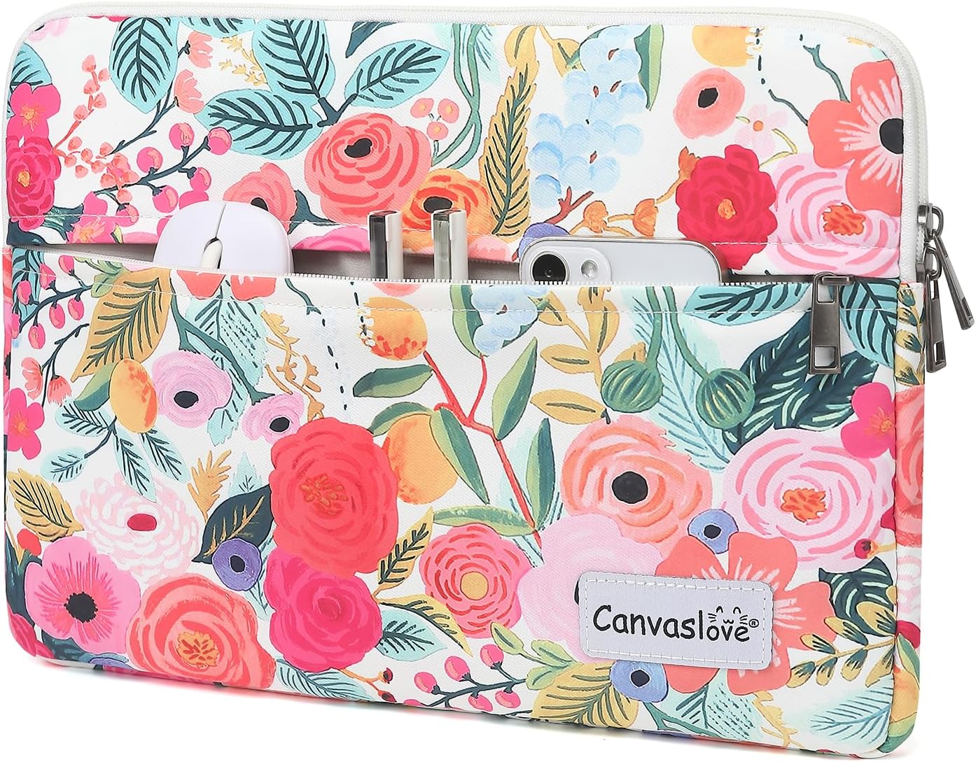 Canvaslove Floral Pattern Laptop Sleeve Case Cover with Pocket for MacBook Pro 14 inch and 14 inch-14.4 inch HP, Lenovo, Dell, ASUS, Acer Notebook Computer