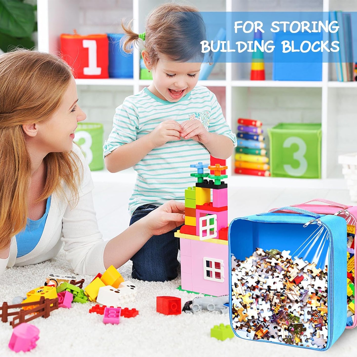 8 Packs Toy Storage Bags with Zipper, Clear PVC Organizing Bags, Reusable Toy Storage Organizer with Portable Handle, Travel Waterproof Organizer Bags for Building Blocks, Puzzle, Toys and Books