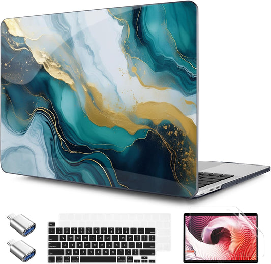 TWOLSKOO Compatible with MacBook Pro 13 inch Case 2023-2016 A2338 M2/M1 A2251 A2289 A2159 A1989 A1706, Plastic Hard Shell Cover & Keyboard Skin & Screen Protector, Graphite Marble