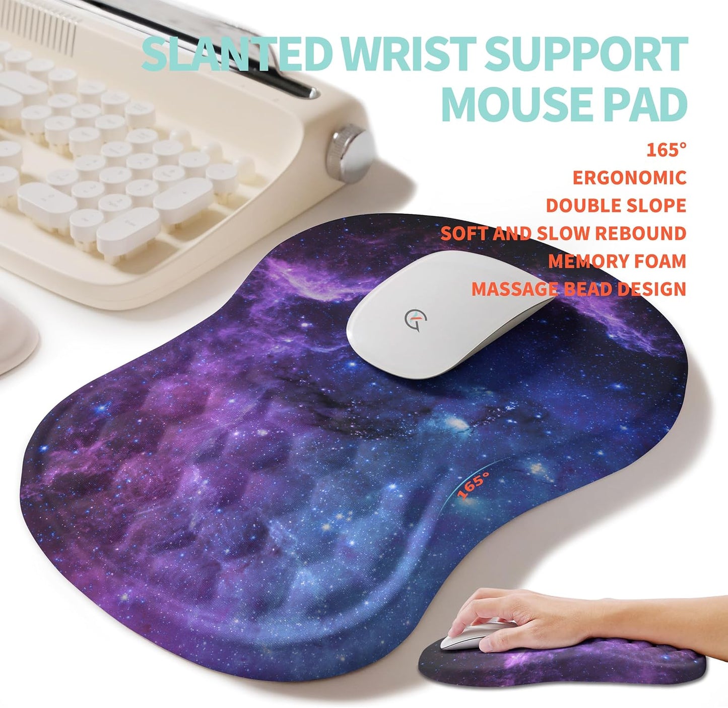 2-in-1 Ergonomic Set, Wave Rise Keyboard Wrist Rest and Massage Bulge Slope Mouse Pad Wrist Support, Cushion Memory Foam Integrated to Relieve Wrist Pain, Galaxy