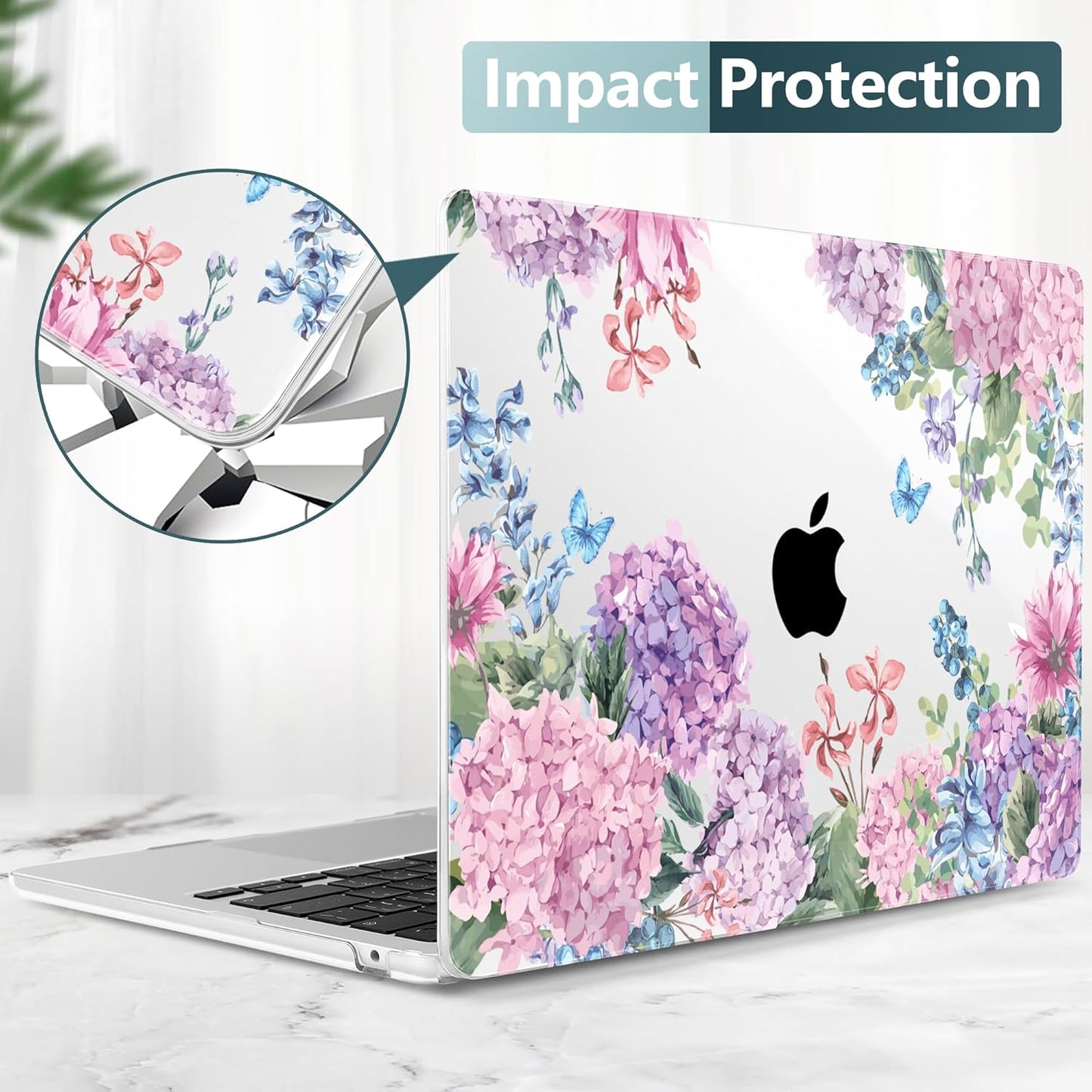 TWOLSKOO Compatible with M4 MacBook Air 15 inch Case 2025-2023 Released Model M4 A3241 M3 A3114 M2 A2941, Plastic Hard Shell & Screen Protector & Keyboard Cover & Trackpad Film, Colorful Hydrangea