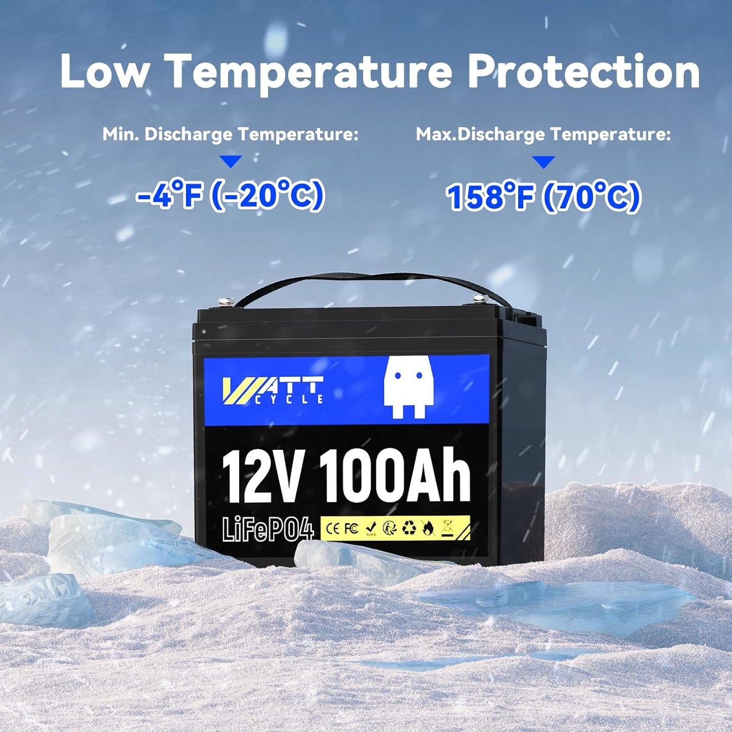 12V 100Ah LiFePO4 Lithium Battery - BCI Group 24, 15000 Cycles, Built-in 100A BMS, Low-Temperature Protection - Ideal for RVs, Golf Cart, Home Energy Storage, Boats and Marine Applications