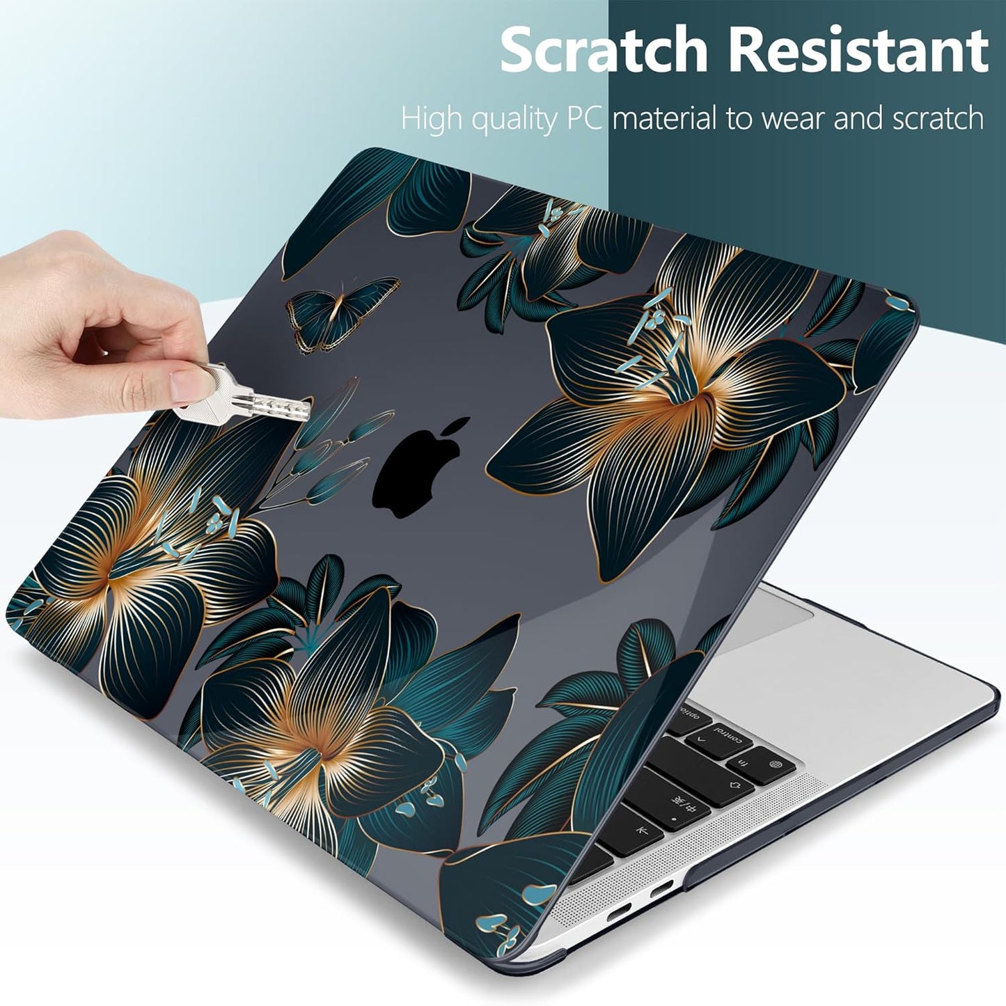 TWOLSKOO Compatible with MacBook Pro 13 inch Case 2023-2016 A2338 M2/M1 A2251 A2289 A2159 A1989 A1706, Plastic Hard Shell Cover & Keyboard Skin & Screen Protector - Golden Lilies