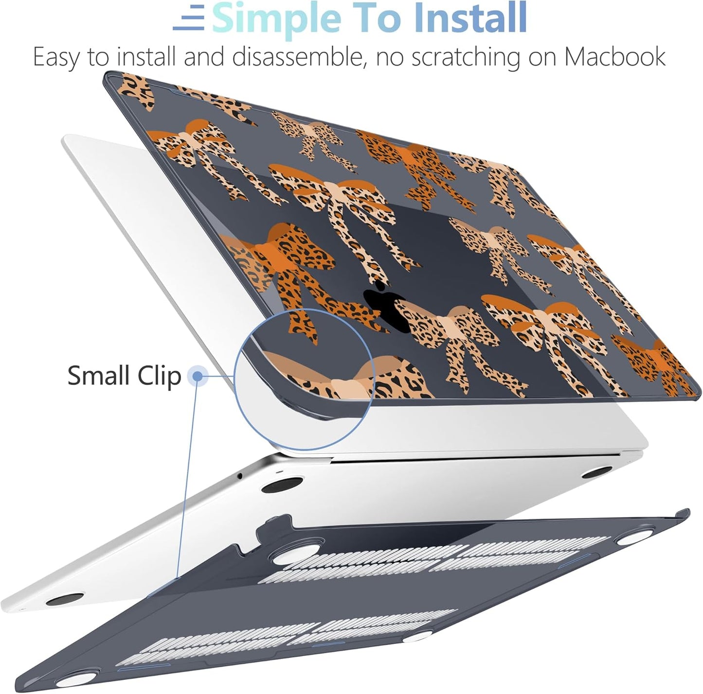 MEEgoodo for M4/M3/M2 MacBook Air 15.3 inch Case 2025 2024 2023, Case Fit Model (A3241/A3114/A2941) for MacBook Air 15 inch, Laptop Hard Shell with Keyboard Cover, Ribbon Bow with Leopard Skin