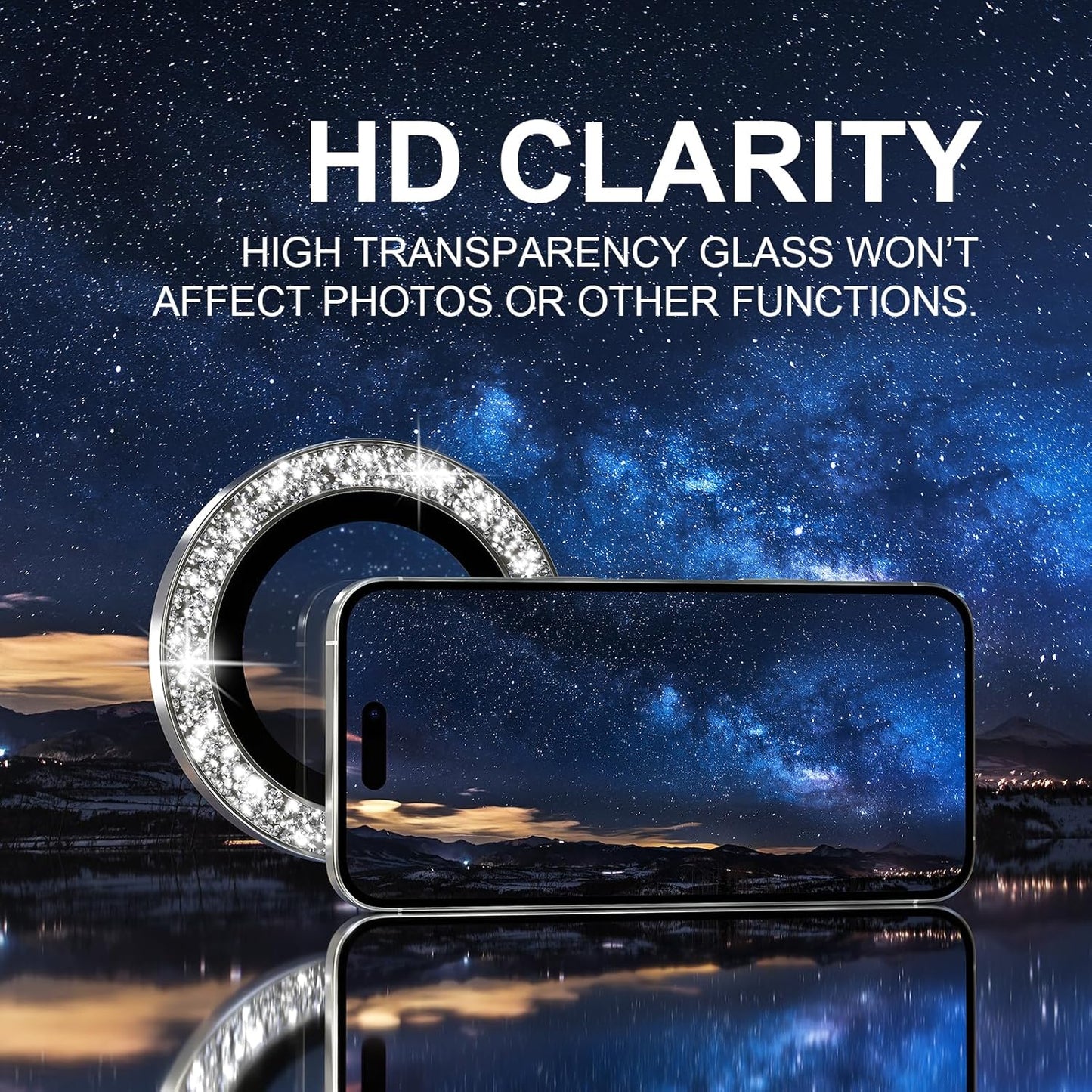 Choiche Compatible for iPhone 16 Pro/iPhone 16 Pro Max Camera Lens Protector Bling, 9H Tempered Glass Camera Cover Screen Protector Metal Ring Decoration Accessories (Glitter-Silver)