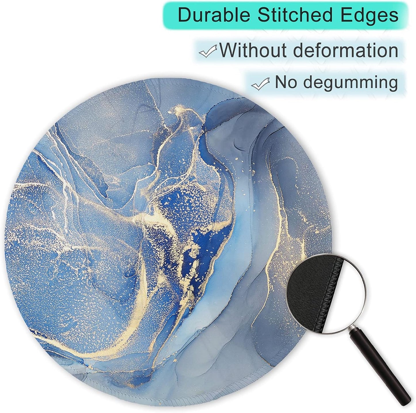 ITNRSIIET Round Mouse Pad with Stitched Edge Premium-Textured Waterproof Non-Slip Rubber Base Desktop Protection Mat Diameter 8.7 inches, Blue Marble Texture