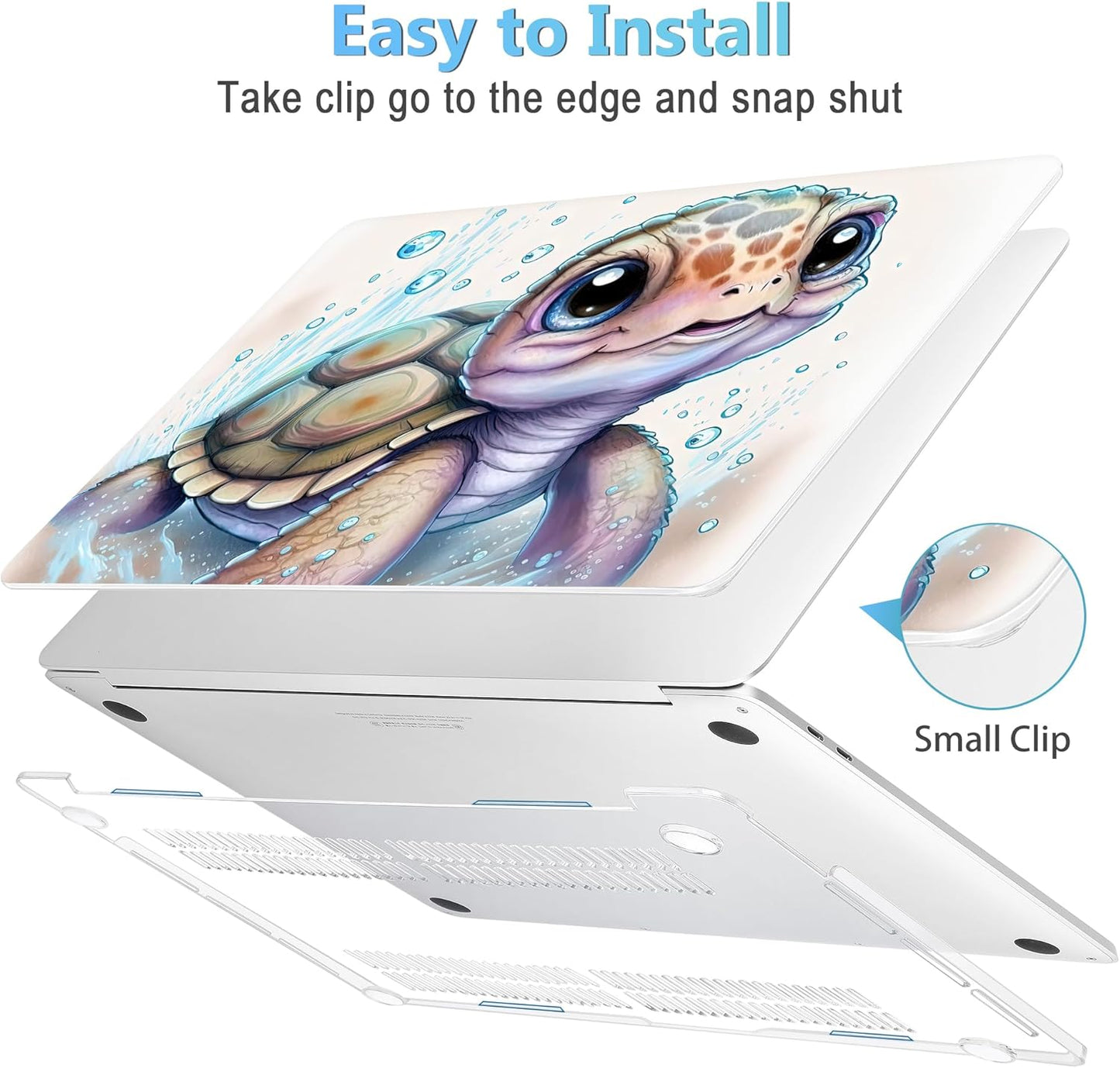 Mektron Case for MacBook Pro 16 Inch A2141 Cover 2019 Release 16" with Liquid Retina Display/Touch ID, Plastic Hard Shell with Keyboard Skin & Screen Protector & Dust Plug, Cute Turtle