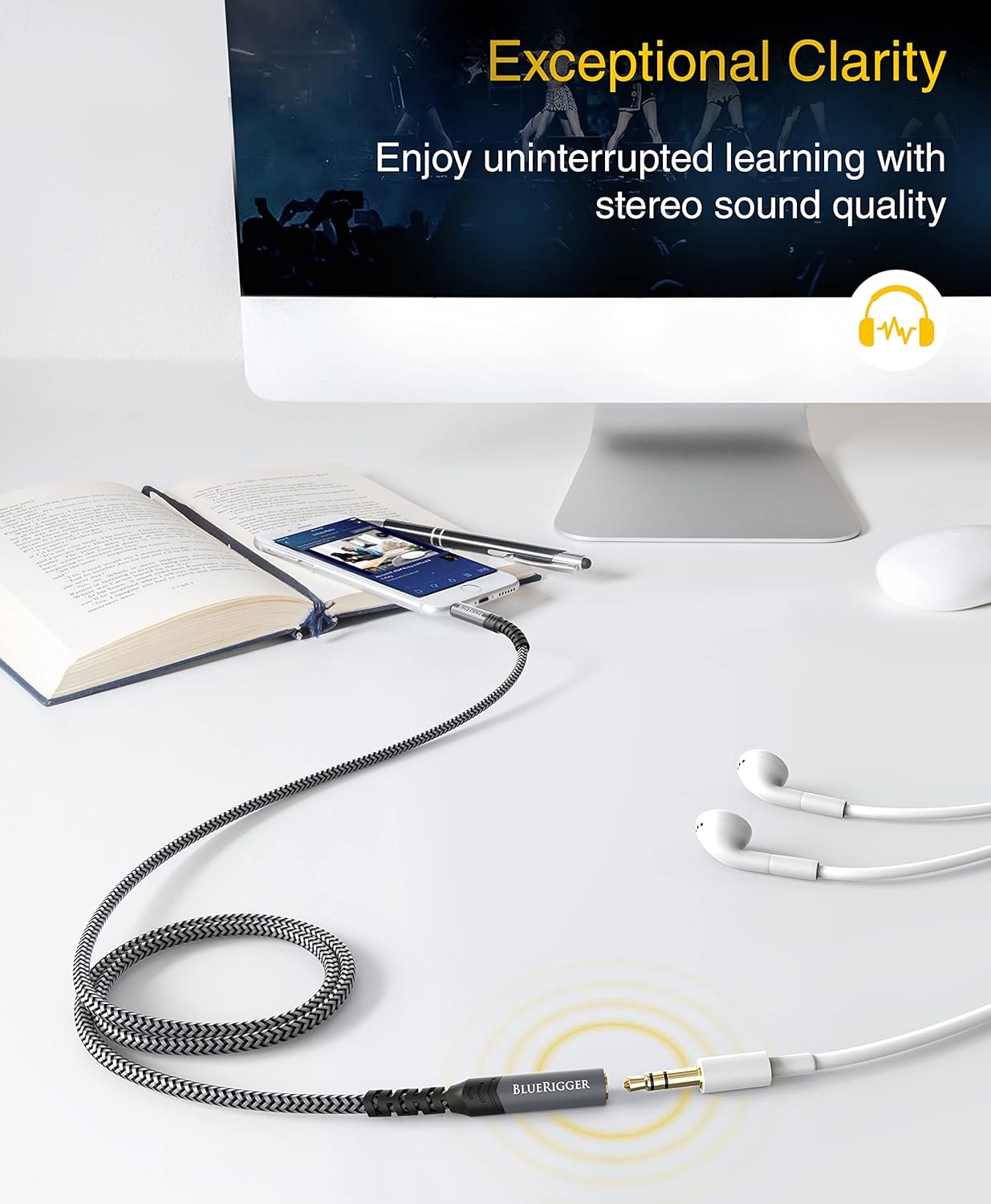 BlueRigger Headphone Extension Cable (50FT, 24K Gold Plated Jack, Hi-Fi Sound, 3.5mm Male to Female Stereo Audio Cable) – Aux Cord for iPod, Laptops, Smartphones, Speakers, Tablets, Home Car Stereo