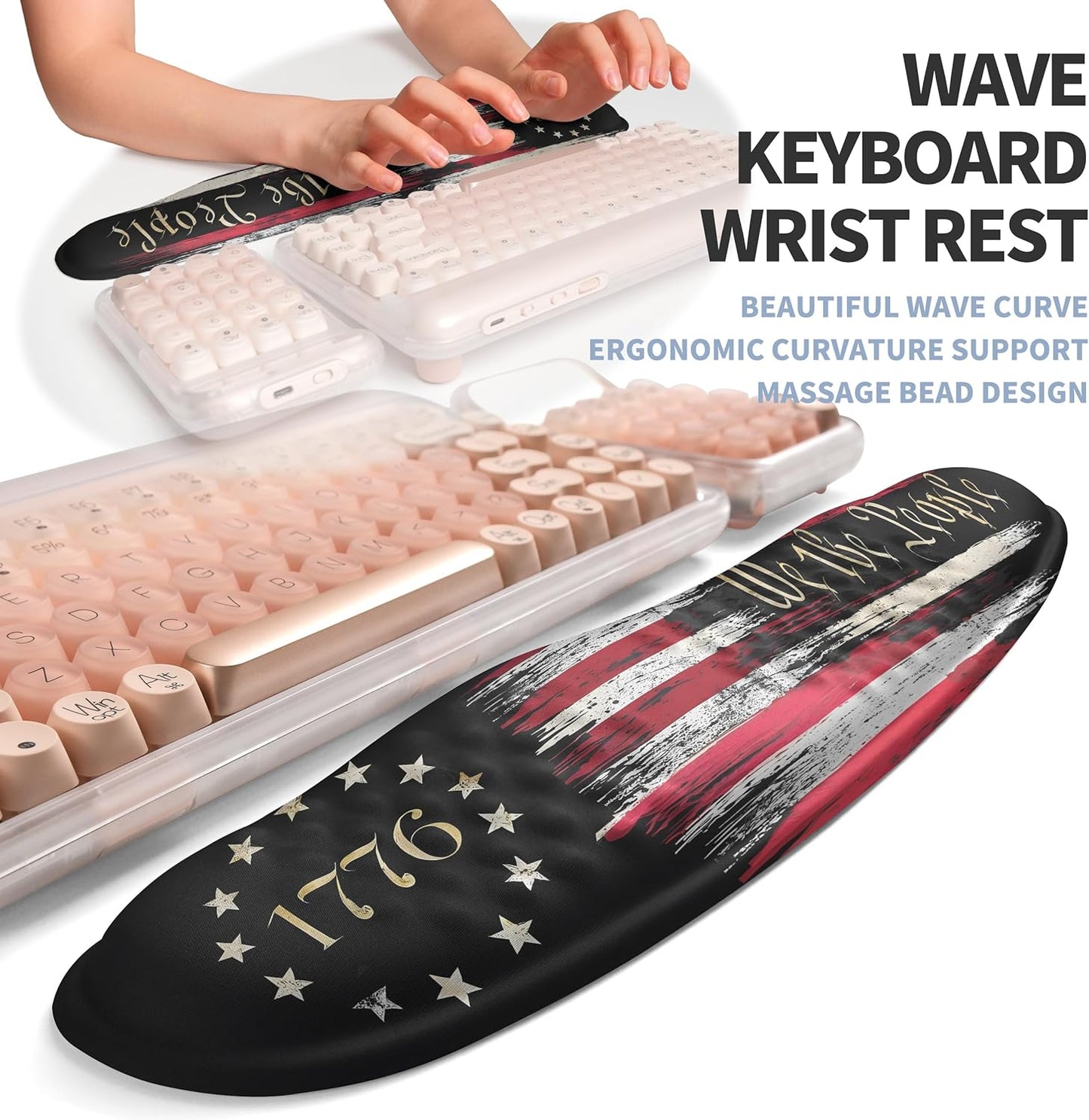 2-in-1 Ergonomic Set, Wave Keyboard Wrist Rest and Massage Slope Mouse Pad Wrist Support, Rebound Memory Foam for Relieve Carpal Tunnel Syndrome and Wrist Pain (Flag)