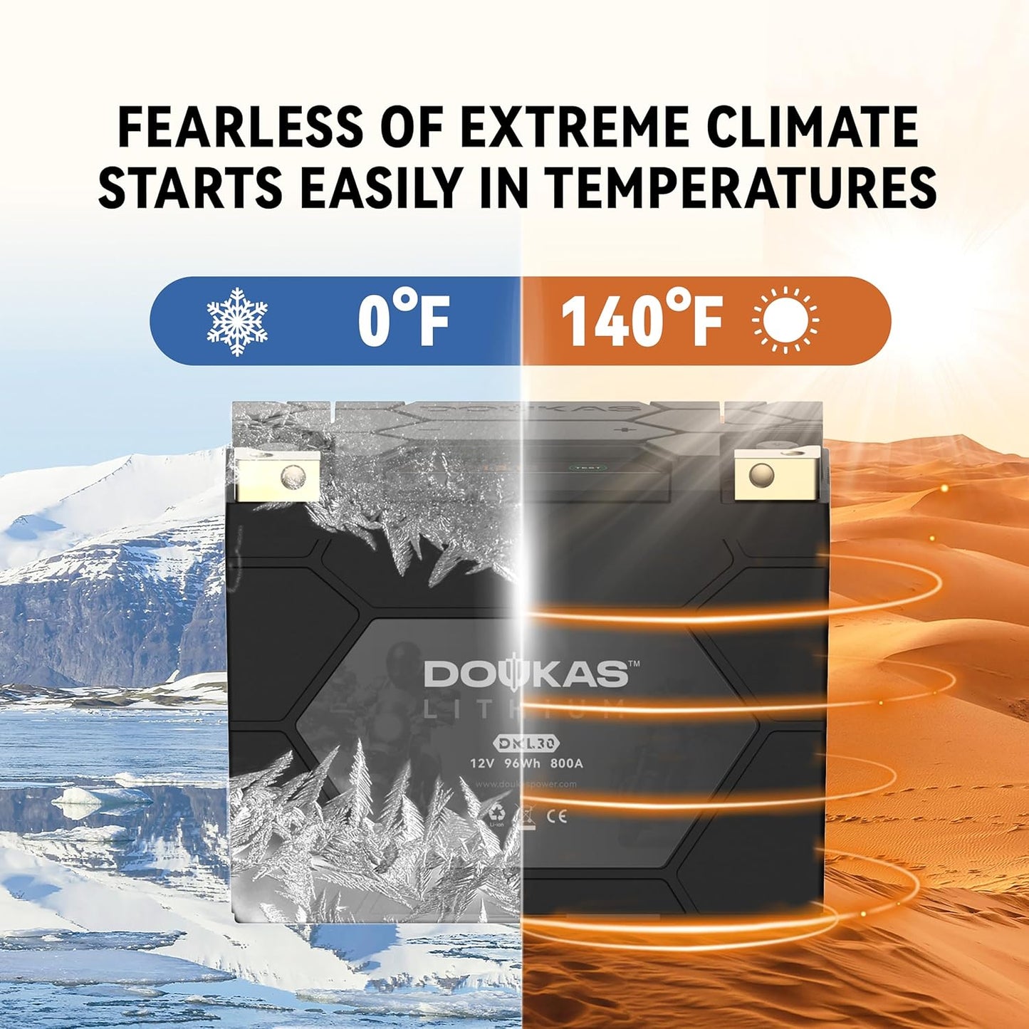 DKL30 800A LiFePO4 Motorcycle Lithium Battery, 12V 8Ah Powersports Battery, Compatible Jet Ski, Quad, Lawn Mower, Scooter, Generator Battery, Snowmobile