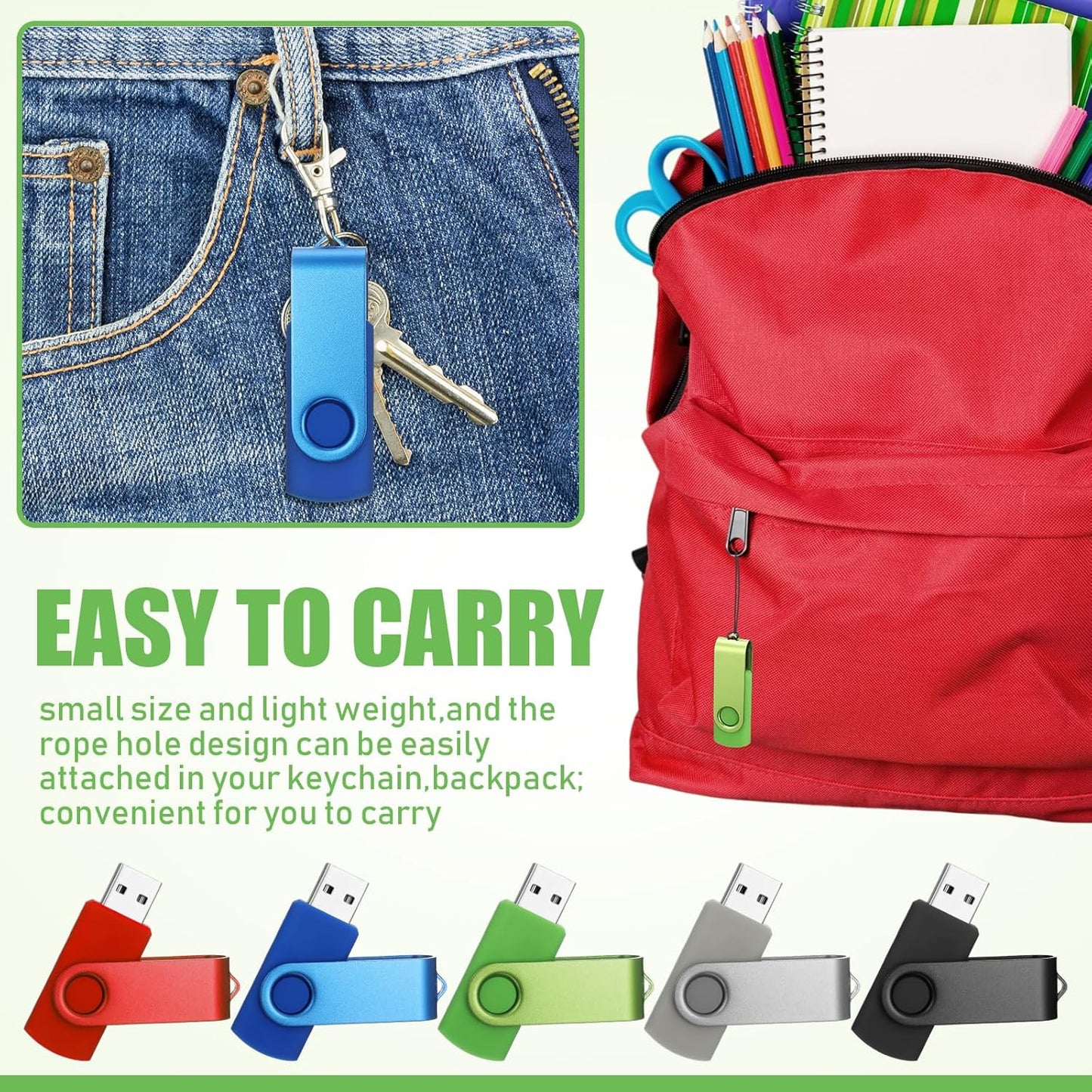 50 Pack 32GB USB 2.0 Flash Drives Bulk Portable USB Thumb Drives Swivel with LED Light Swivel Flash Memory Pen Jump Stick for Data Storage Back to School Office Employee Appreciation Gift