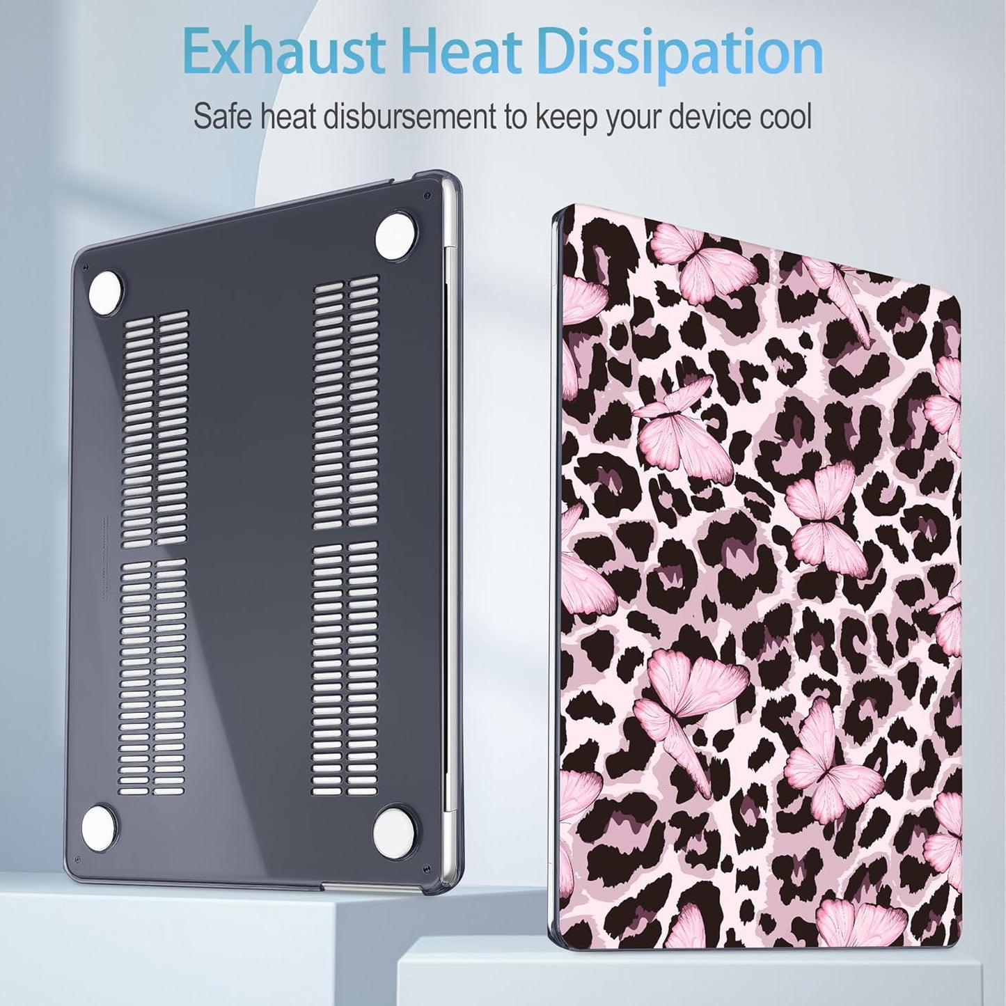 Mektron for 2025 M4 MacBook Air 13.6 Inch A3240 Case Fits 2023 A2681 M2 2024 A3113 M3 Chip with Liquid Retina Display Touch ID, Printed Plastic Hard Shell for MacBook Air 13.6", Leopard Pink Butterfly