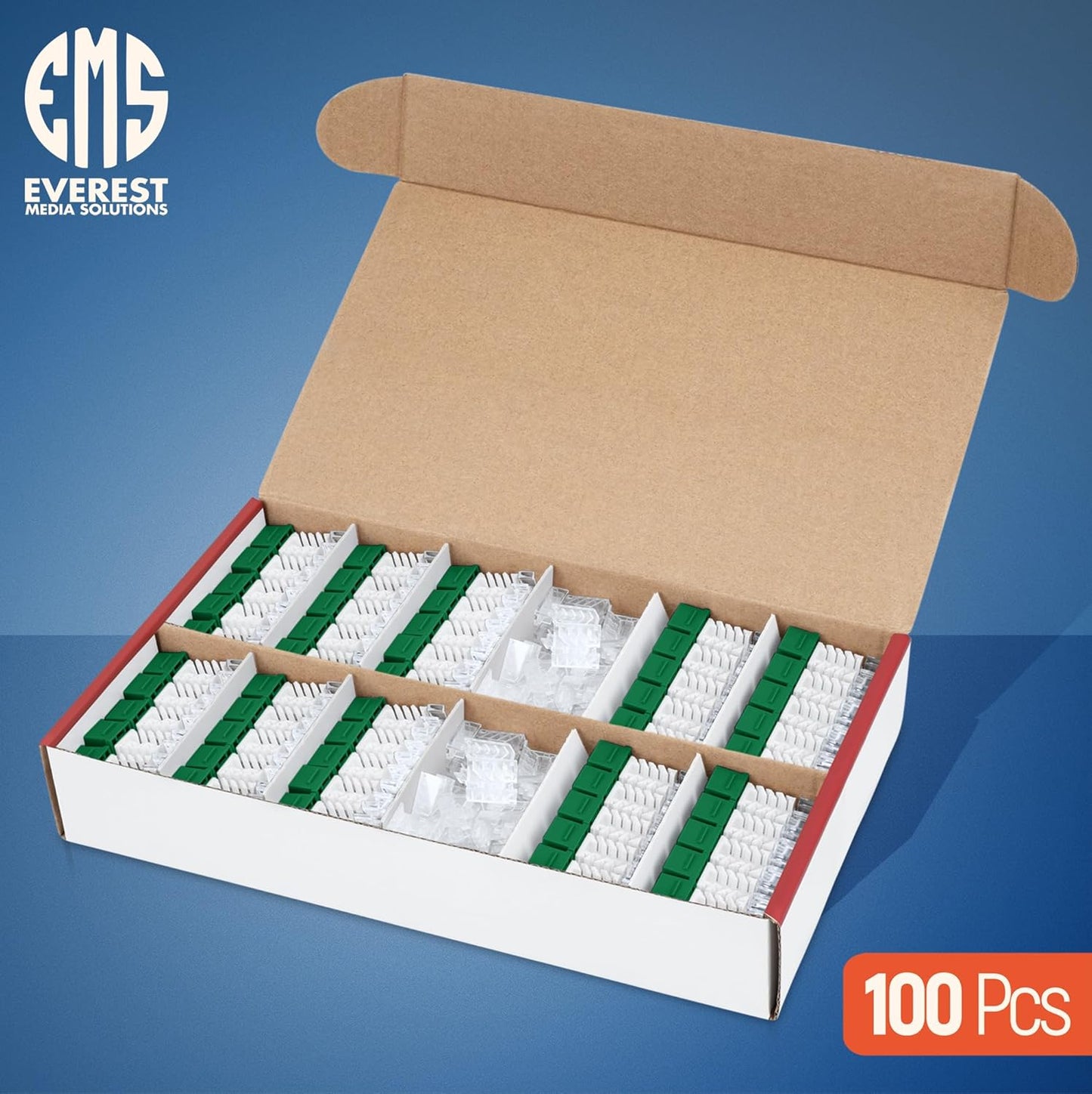 Everest 45° Angled RJ45 Cat6 Keystone Jacks 100-Pack in Green - Slim Profile Female RJ45 Connectors - Cat 6 Keystone Jack - Compatible with 45° Angled Speed Termination Tool - 45Term (B0BL3GS7ZY)