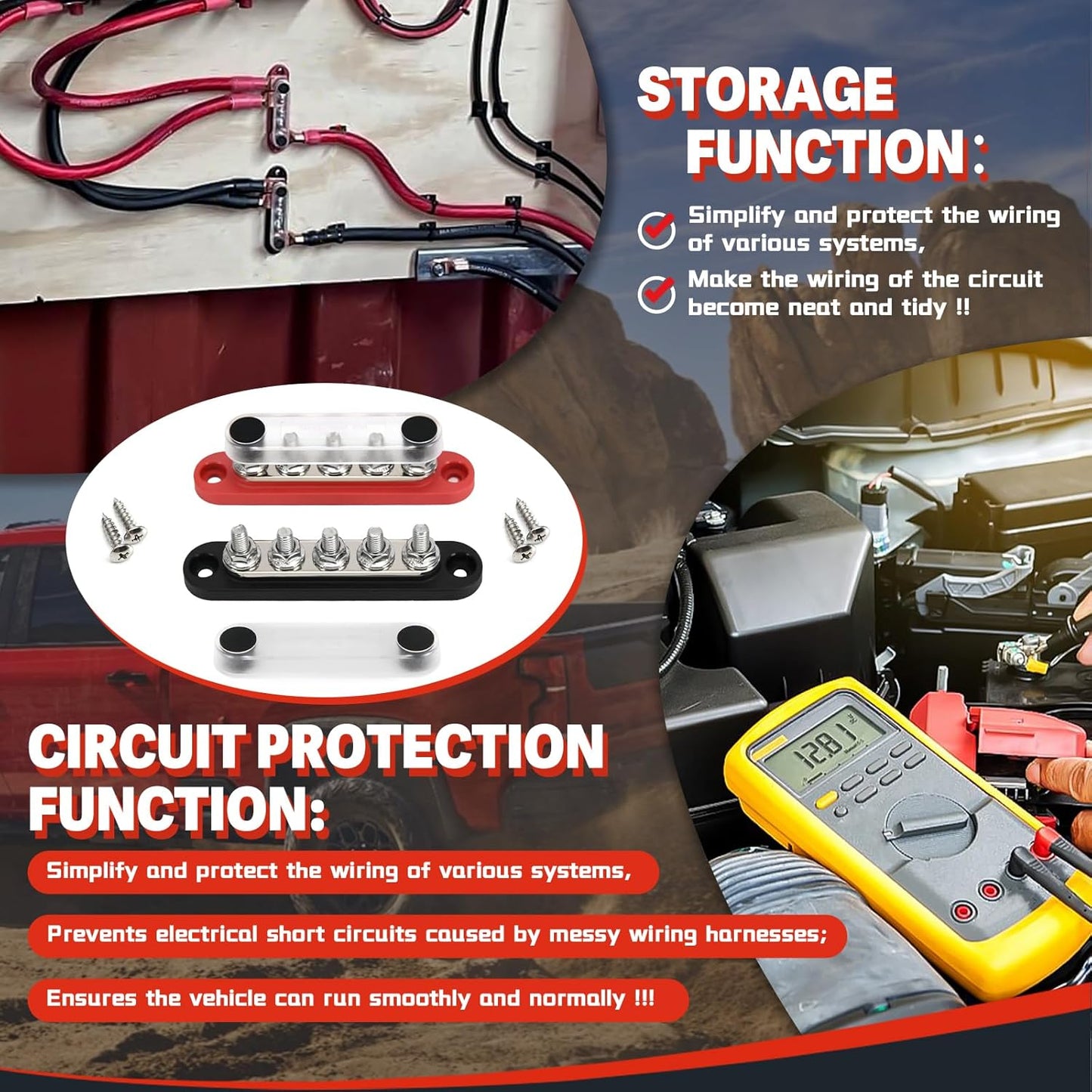 150A 12V Power Distribution Block with 5 x 1/4" (M6) Studs Max 150A 48V DC 300V AC for Automotive Car Marine Truck Boat