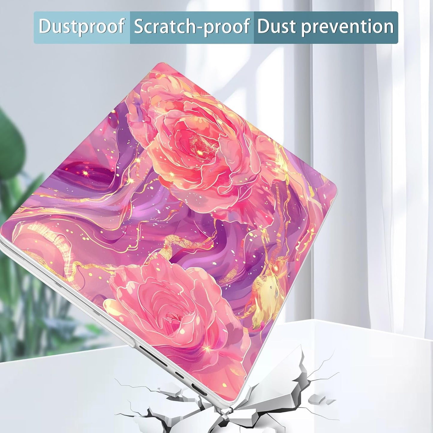 Tuiklol for MacBook Pro 14 Inch Case 2024-2021 Release M4 A3112 A3401 A3185/M3 A2918 A2992/M2 A2779/M1 A2442 Pro/Max,Hard Shell Case with Keyboard Cover & Screen Protector for Touch ID,Pink Roses